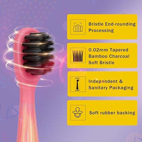 Miniatura 6 de Cabezales de repuesto para cepillos de dientes eléctricos compatibles Burst Kids, paquete de 6, color rosa claro