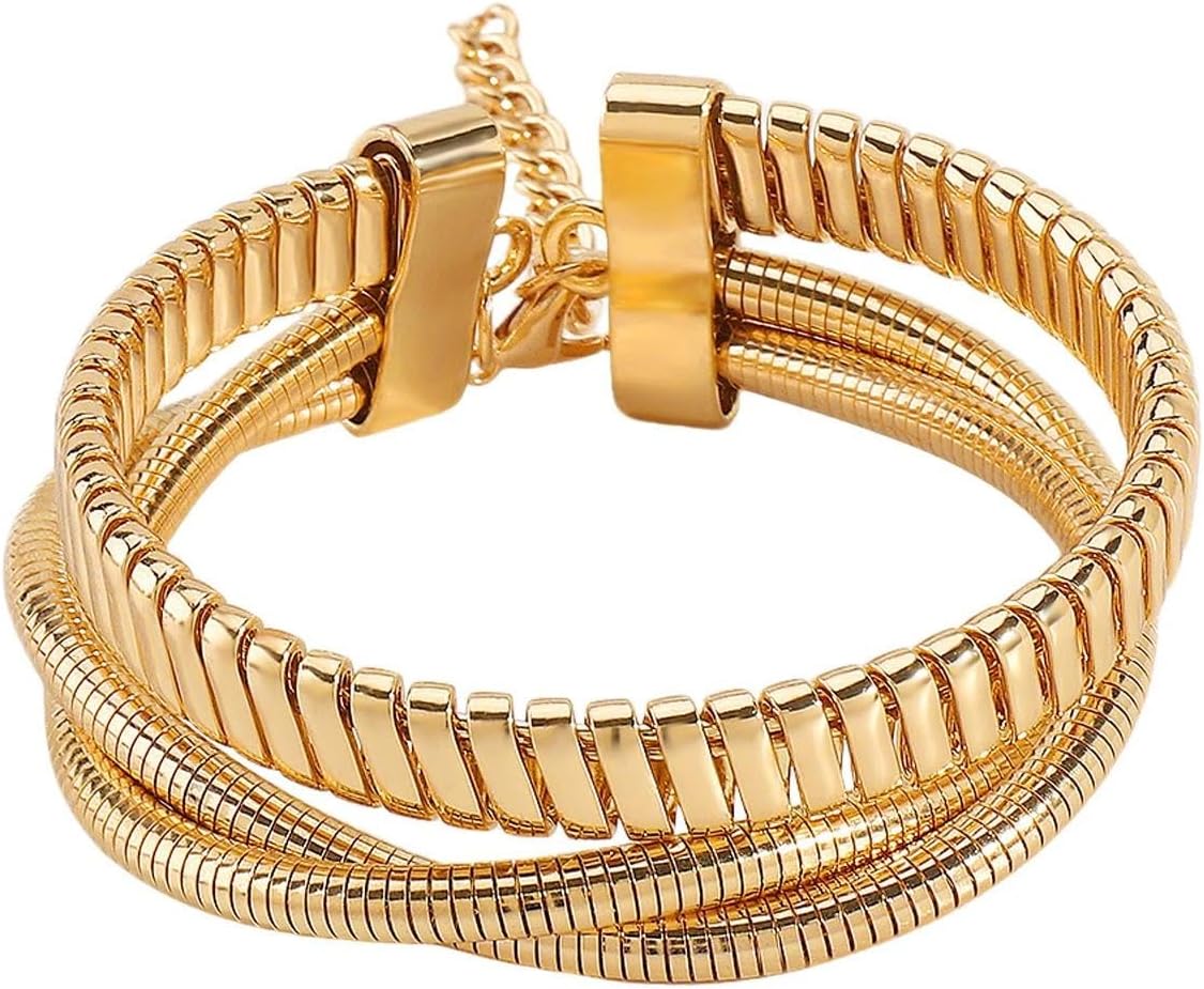 Chunky Gold Snake Stretch Bracelet for Women,Vintage Geometric Punk Wrapped Statement Bangle Bracelet,Trendy Party Banquet Hand Jewelry Accessories - Image 9