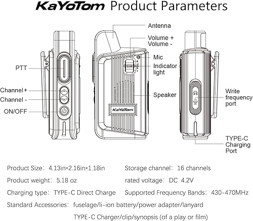 Miniatura 9 de KaYoTom Walkie Talkies Radios recargables de 2 vías de largo alcance UHF transceptor de mano Walky Talky, radio portátil Waly Talky, compacto