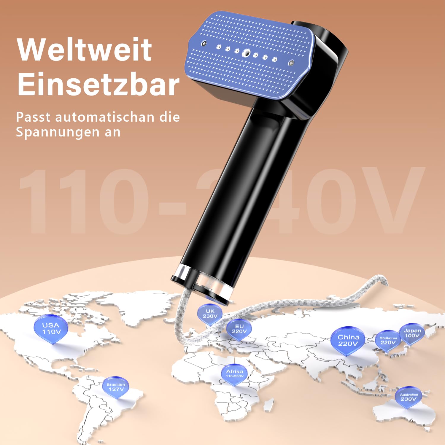 Dampfglätter, 2-in-1 Steamer Dampfglätter, 115-230V Duale Spannung dampfbürste, 1000W Steamer, Tragbarer dampfglätter mit 100ml Wassertank konstante Dampfleistung 18 g/min, Schwarz