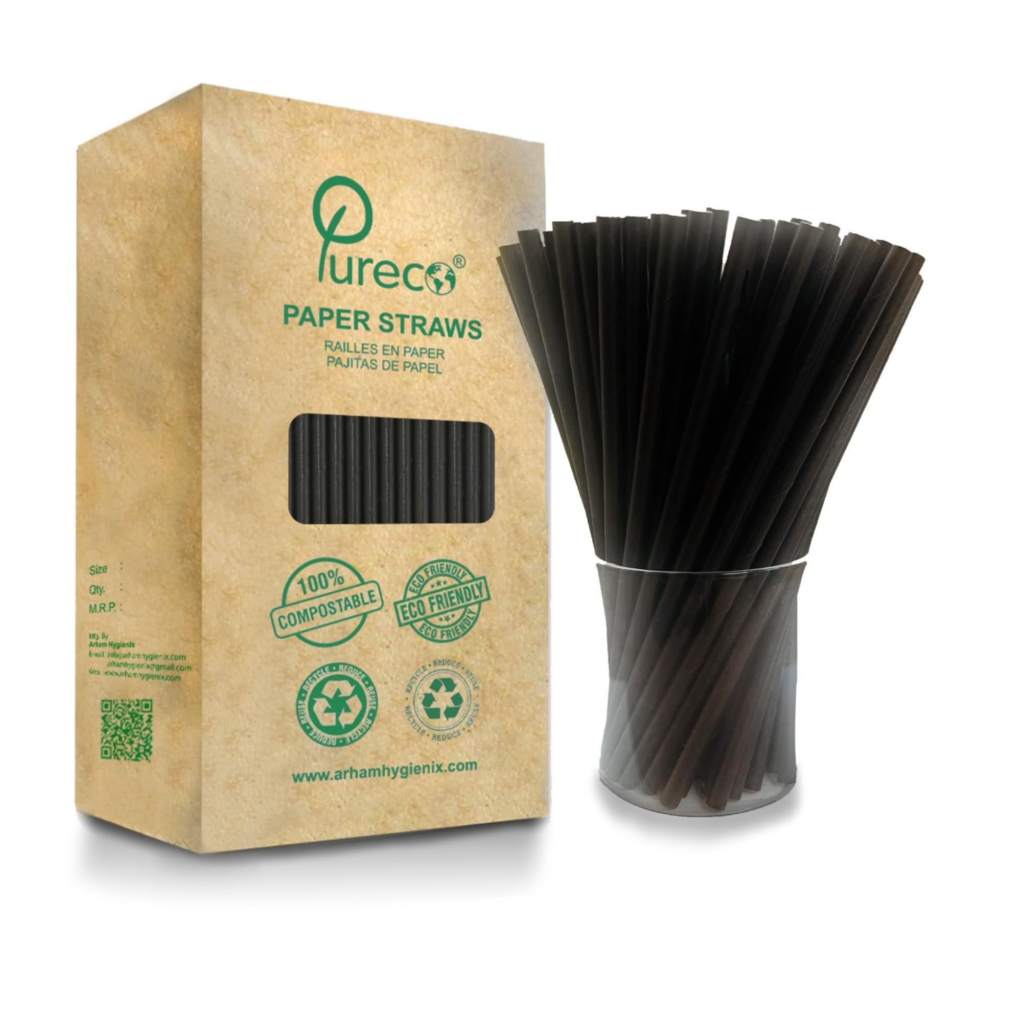 Pureco Paper Straws [6 MM, 250 Count, 300 GSM] | Biodegradable Paper Straw | Disposable Eco-Friendly Compostable Paper Straws | Cold Drink Juice Smoothie Non-Bendable Straw (Solid Black) (B0CX96HD9T) Amazon Price History, Amazon Price Tracker