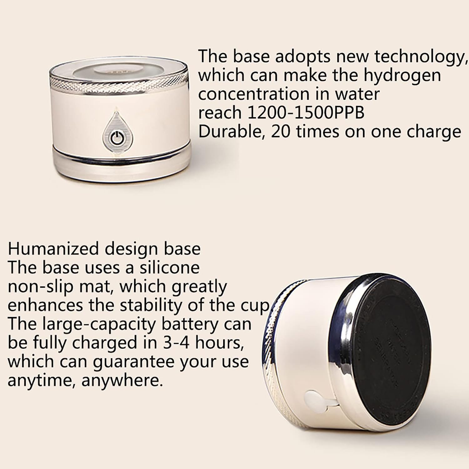 Hydrogen-Rich Water Bottle Portable Hydrogen Alkaline Water Generator Ionizer USB Rechargeable Molecular Hydrogen Cup Mode 3 Mins Make Hydrogen Content Up to 1200-1500PPB 380ML