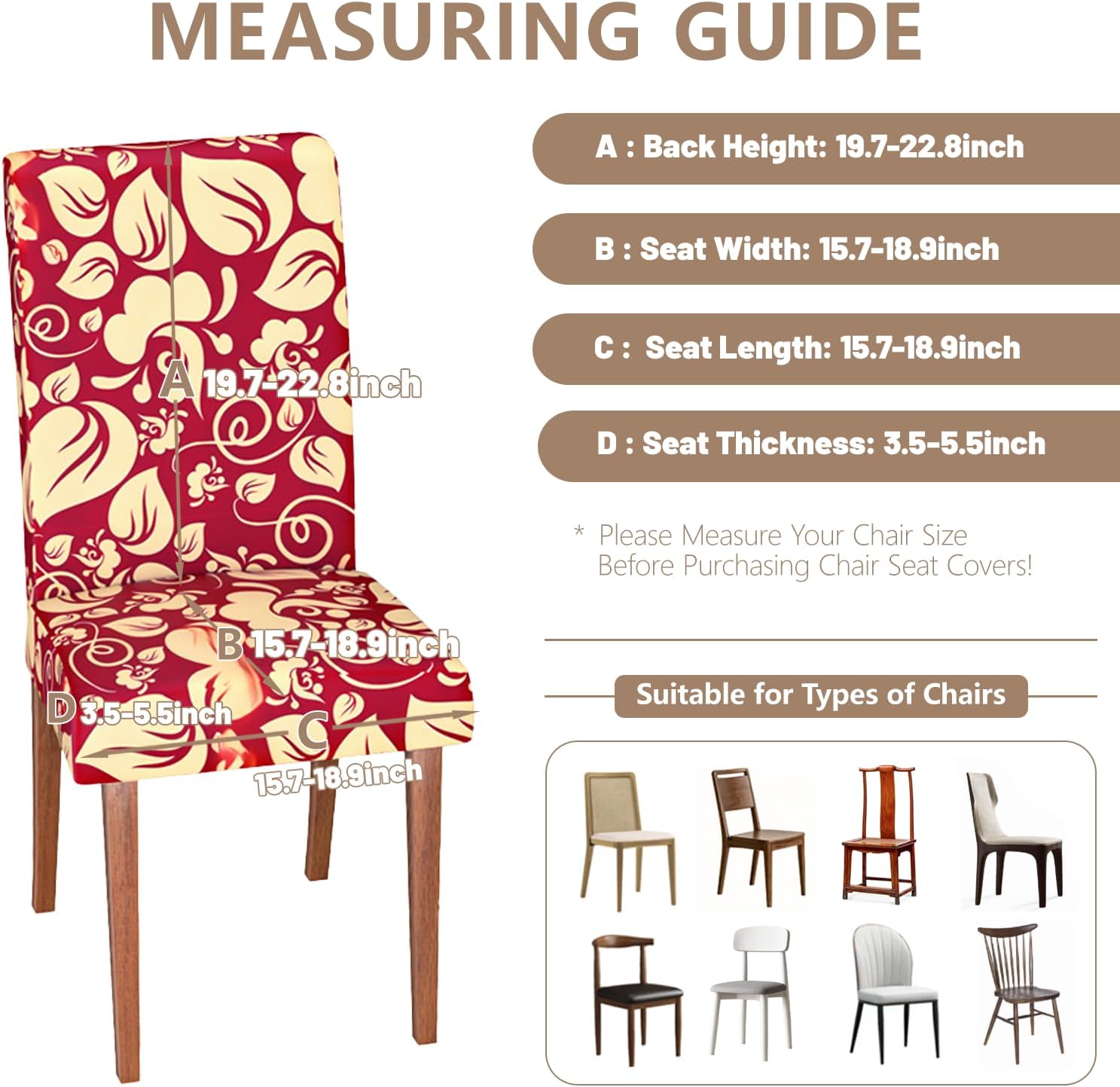 Chair Covers Dining Room Set of 6,Printed Patterned Stretch Non Slip Chair Slipcover Removable Washable Kitchen Chair Protector Cover for Home Hotel Banquet Party Office (Red Yellow Curve Pattern)