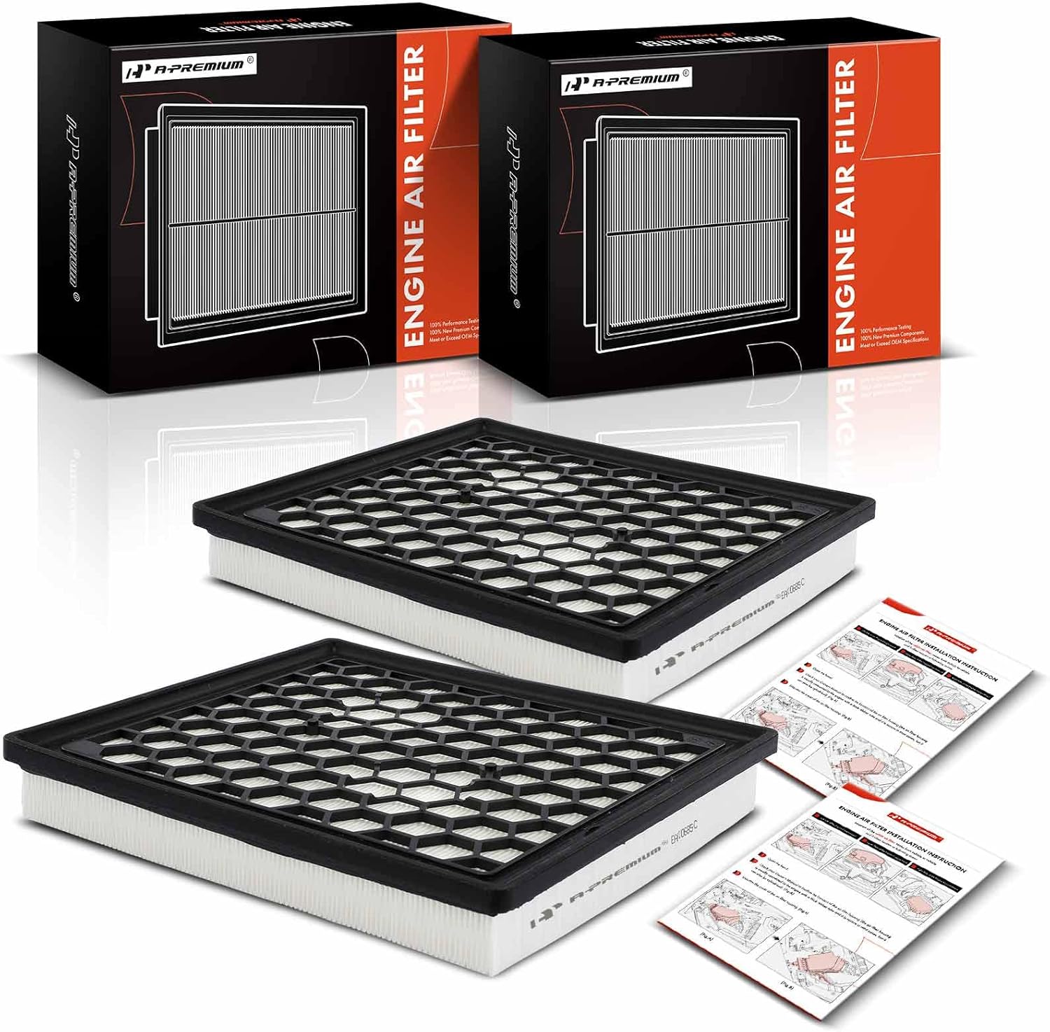 A-Premium 2-PC Engine Air Filter Compatible with Buick Allure, LaCrosse, Regal & Chevrolet Impala, Malibu & Saab 9-5, 2010-2017, Replace# 55560894