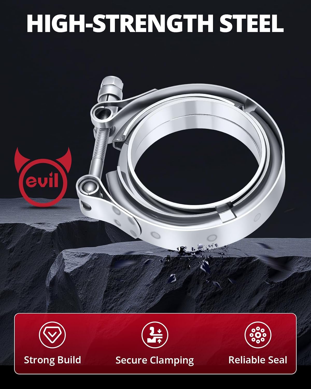 EVIL ENERGY 3.0 Inch V Band Clamp Stainless Steel with Flange Flat Mild Steel 2PCS