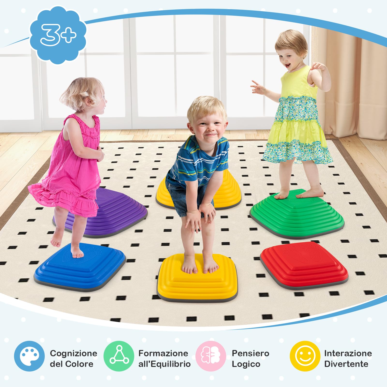RELAX4LIFE Piedras de Equilibrio Multicolor para Niños de 3+ Años, Tablas Equilibrio Apilables Antideslizantes para Interior y Exterior, Carga 80 kg