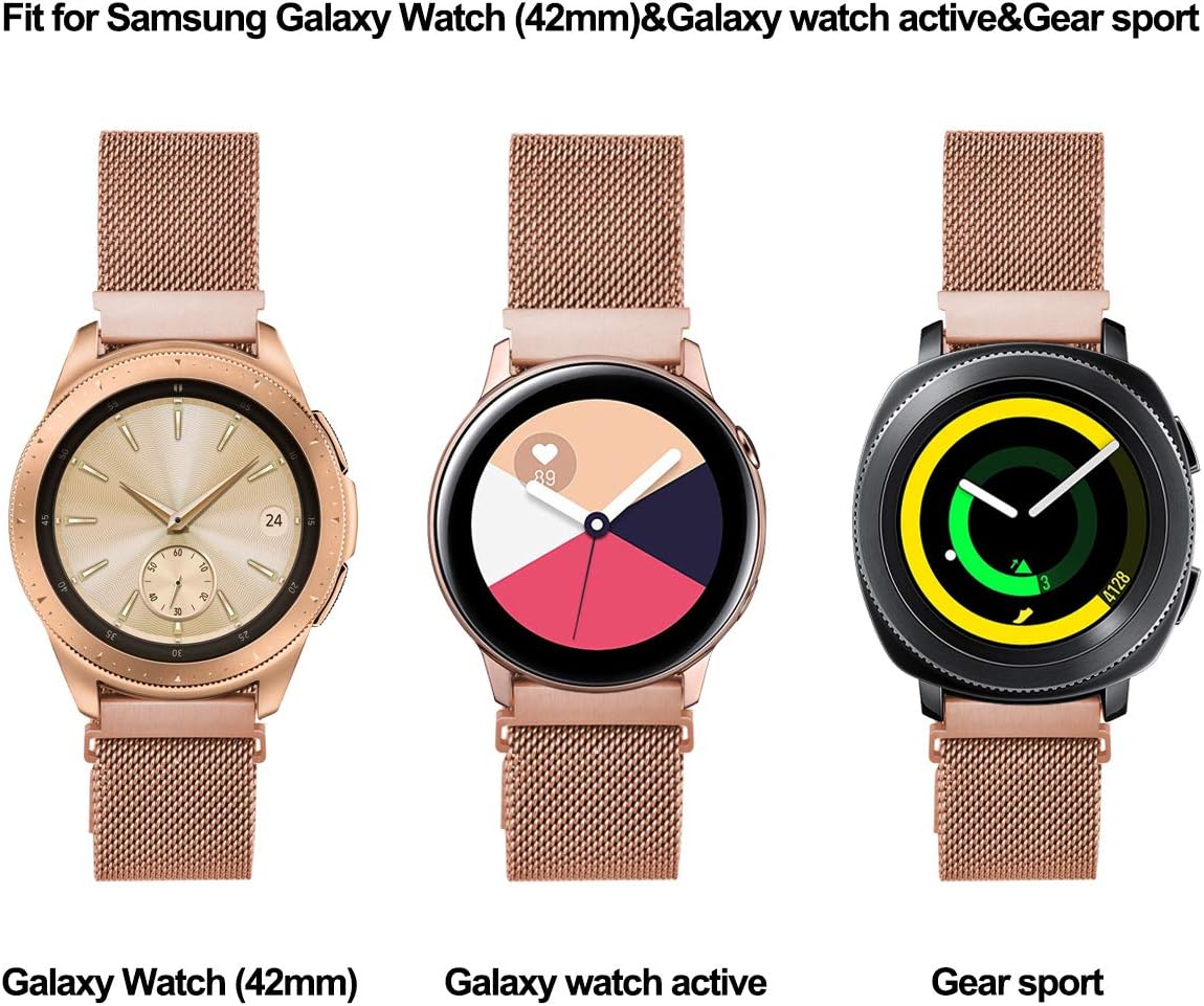 گروههای سازگار CAGOS Galaxy Watch (42mm) ، بند بند 20 میلی متر مش حلقه ای برای Samsung Galaxy Watch 42mm / Garmin Vivoactive 3 / Ticwatch E Smartwatch (رز طلایی رنگی ، کوچک)