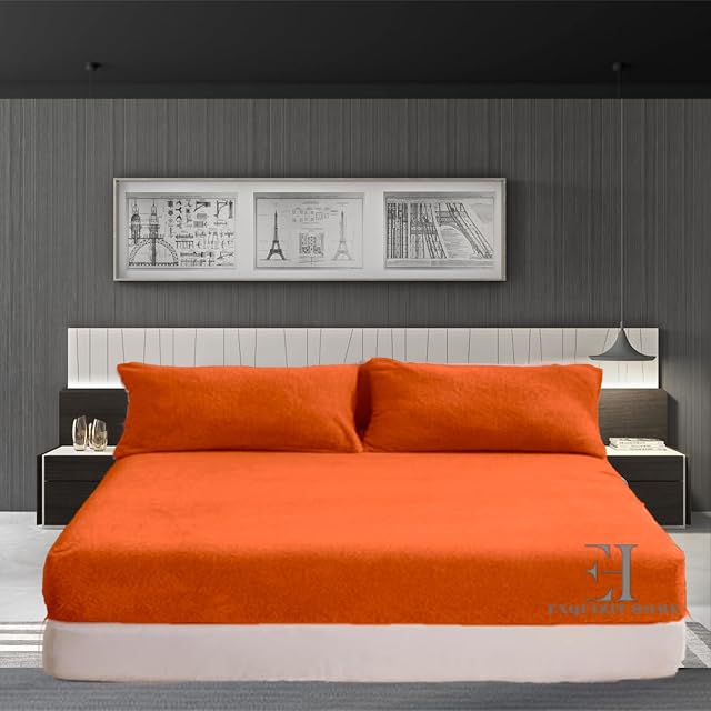 Teddy Fleece Fitted Bed Sheet Extra Deep 30cm Teddy Fleece Warm and Cosy Tangerine Fitted Bed Sheet Double 135cm x 190cm + 30cm Approximate