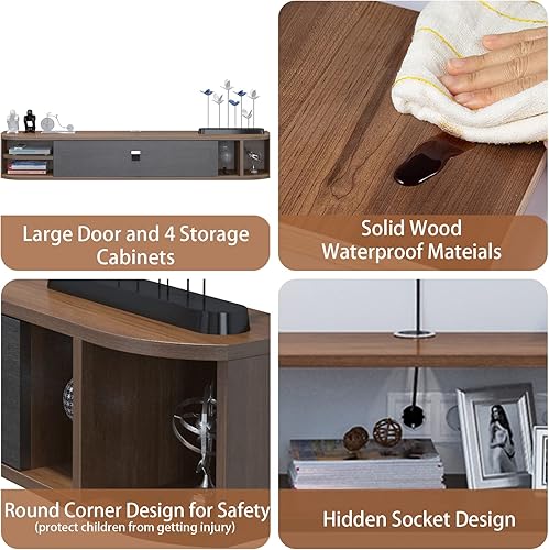 Miniatura 5 de Pmnianhua Soporte flotante para TV, 63 pulgadas, consola de TV flotante moderna, mueble de TV montado en la pared, centro de entretenimiento