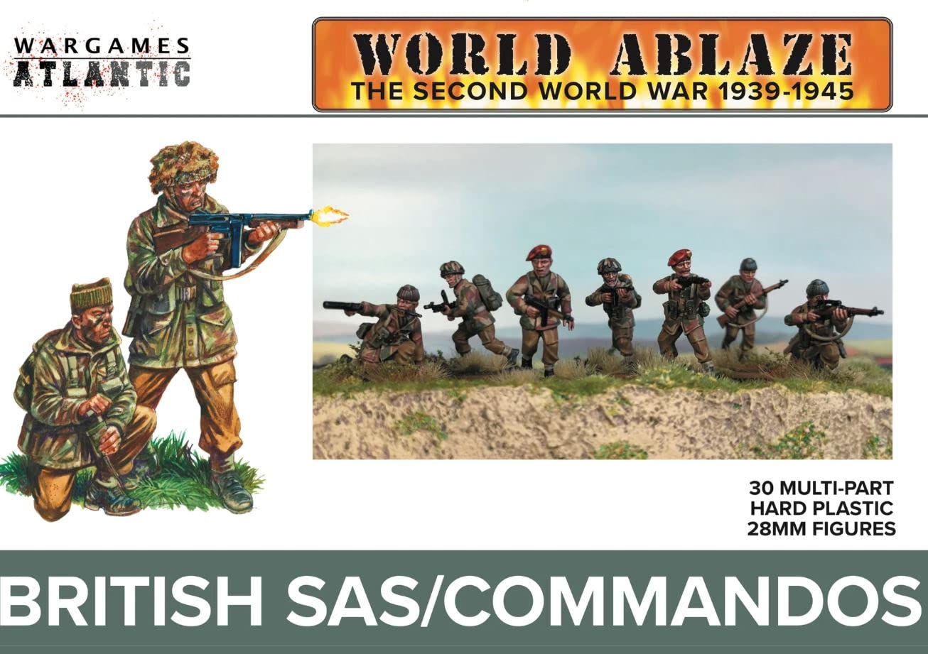 World Ablaze - The Second World War 1939-1945: British SAS/Commandos (30 Multi Part Hard Plastic 28mm Figures)…Made in The USA…