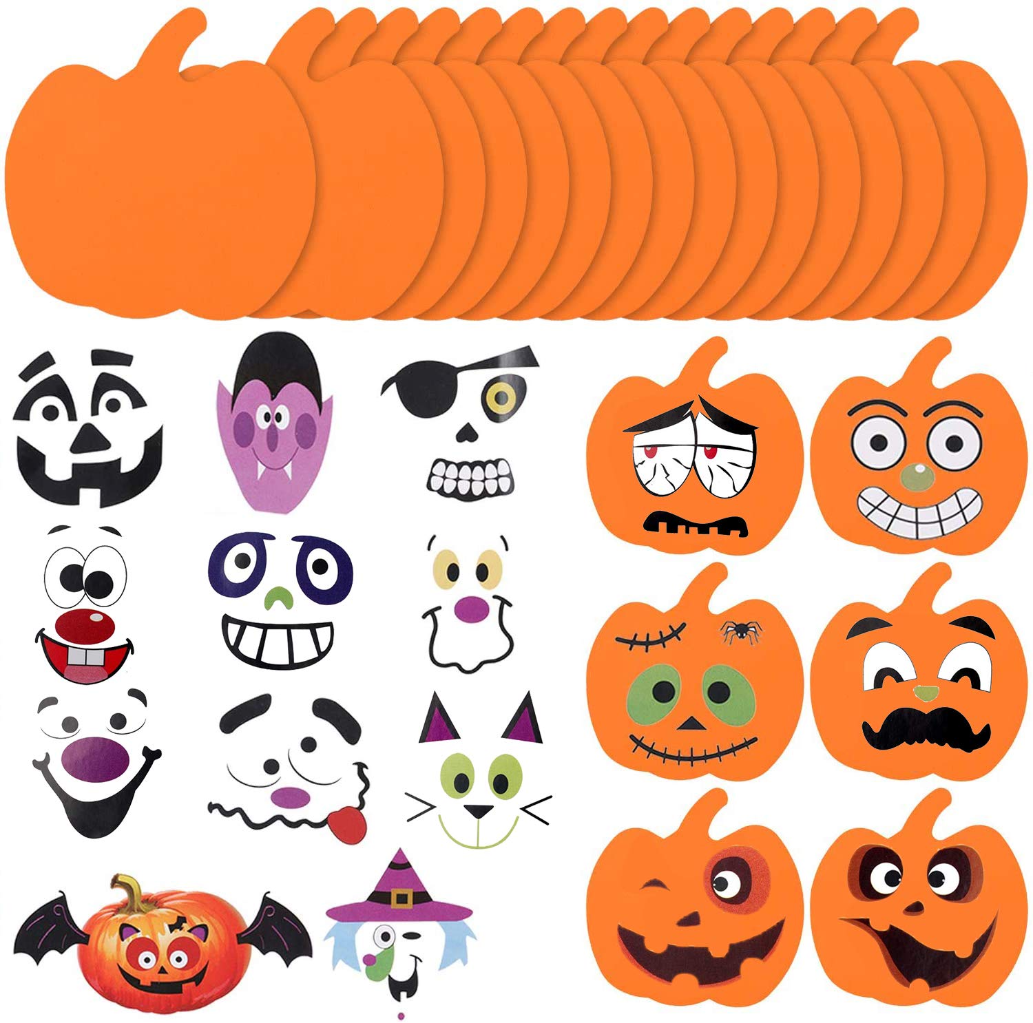 AOPOO 30 Pieces Halloween Pumpkins Shapes Foam Craft Kit and 34 Pieces Craft Pumpkin Stickers for Halloween Thanksgiving Kids Party Decorations