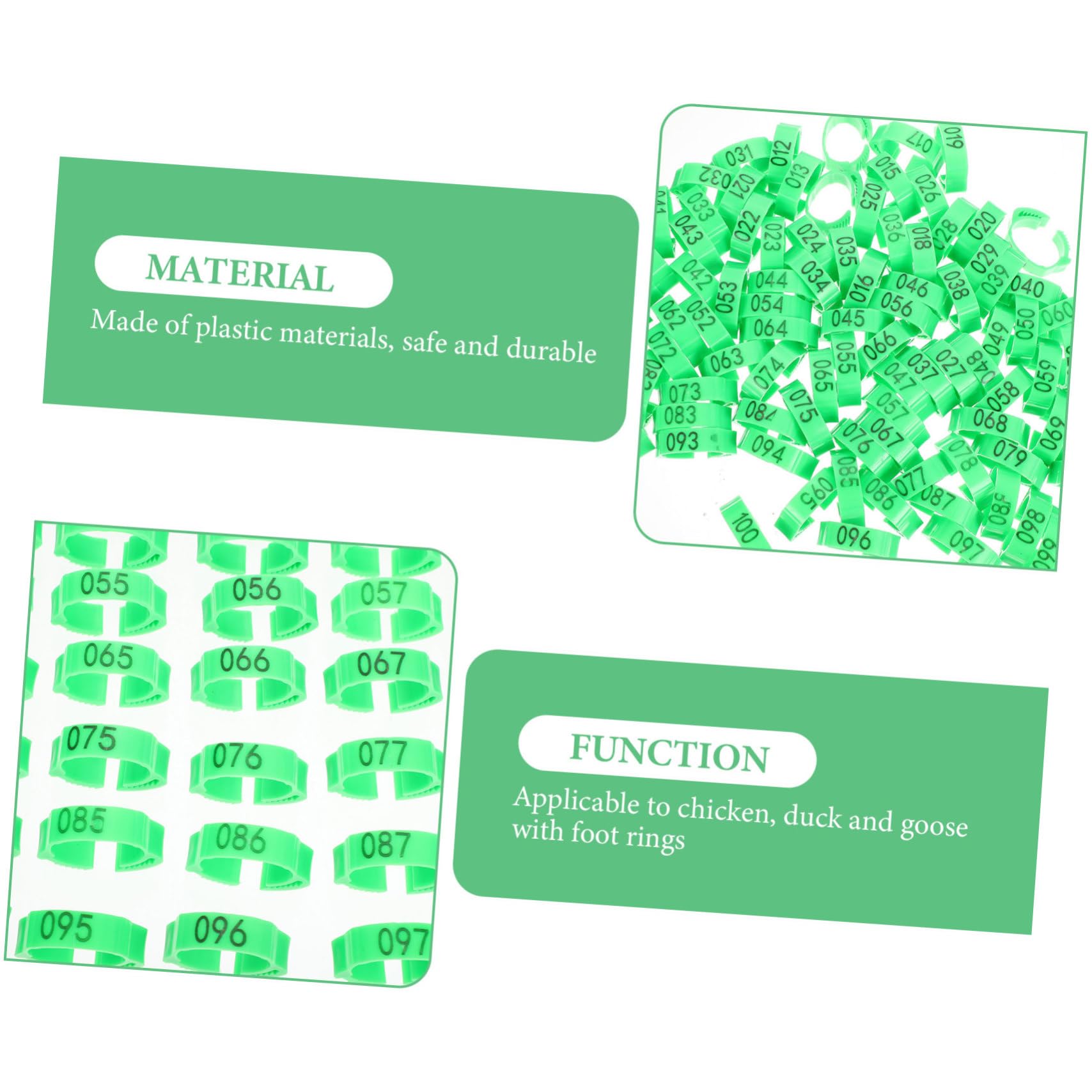 BESPORTBLE 200pièces Anneaux Numérotés Pour Poules Bracelets Identifiants De Volaille Vert Pour De Poules Canards Et Marquage Âges Et Séparation Élevages