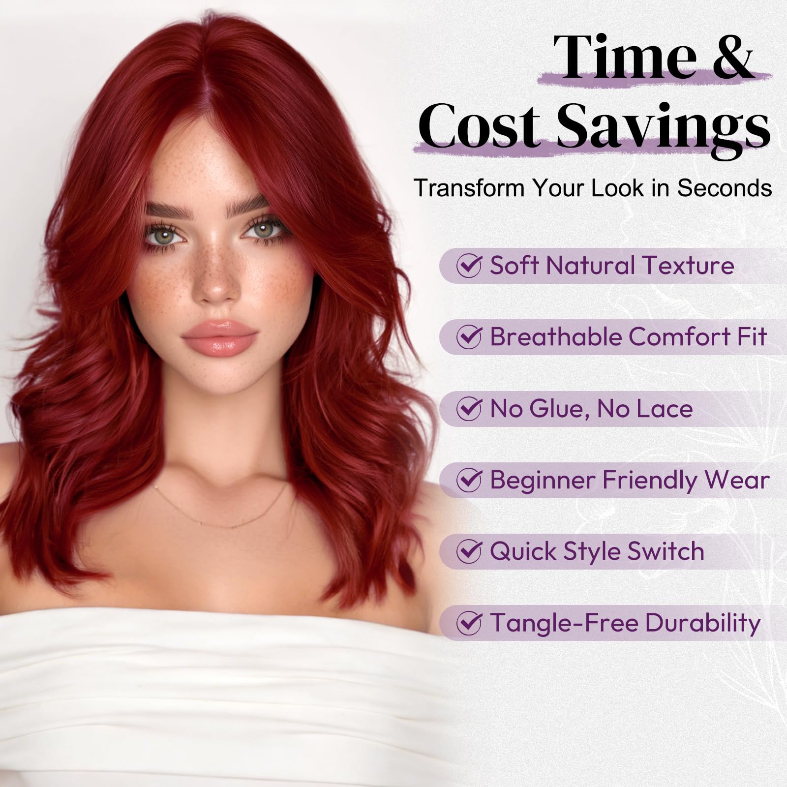 BARSDAR Corta Ondulada Cobrizo Rojo Peluca, 40cm Shoulderlongitud Cobrizo Pelucas para Mujer Corta Wave Layered Peluca con Face-Framing Curtain Bangs Aspecto Natural Sintética Pelucas de Pelo Party