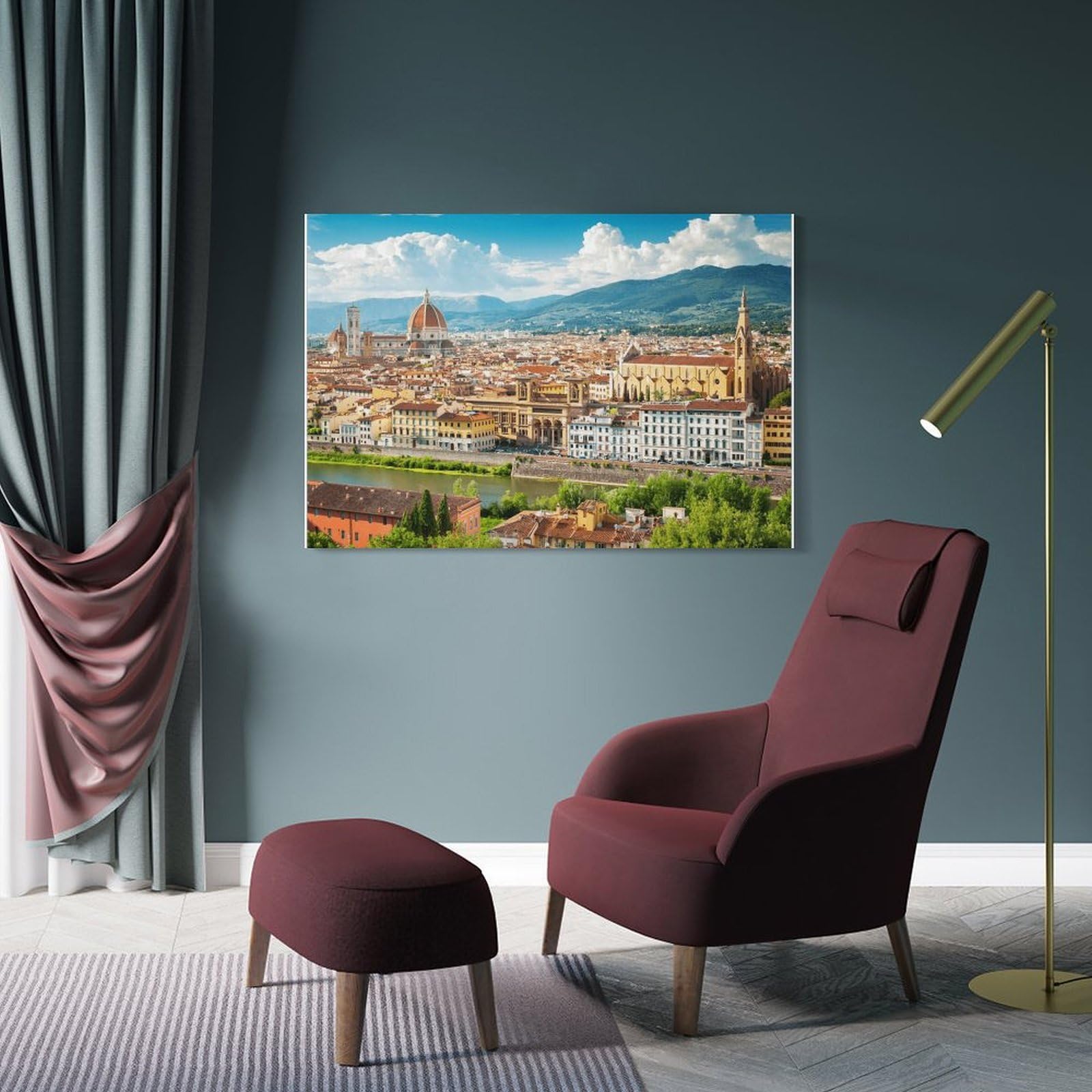 Junmoney Frame-Style-15-2 Decorative Wall Artwork Florence Cityscape With Arno River, 20X30inch(50X75cm), For New Homes, Bedrooms Or Workspaces, Canvas Artwork With Gifting Potential