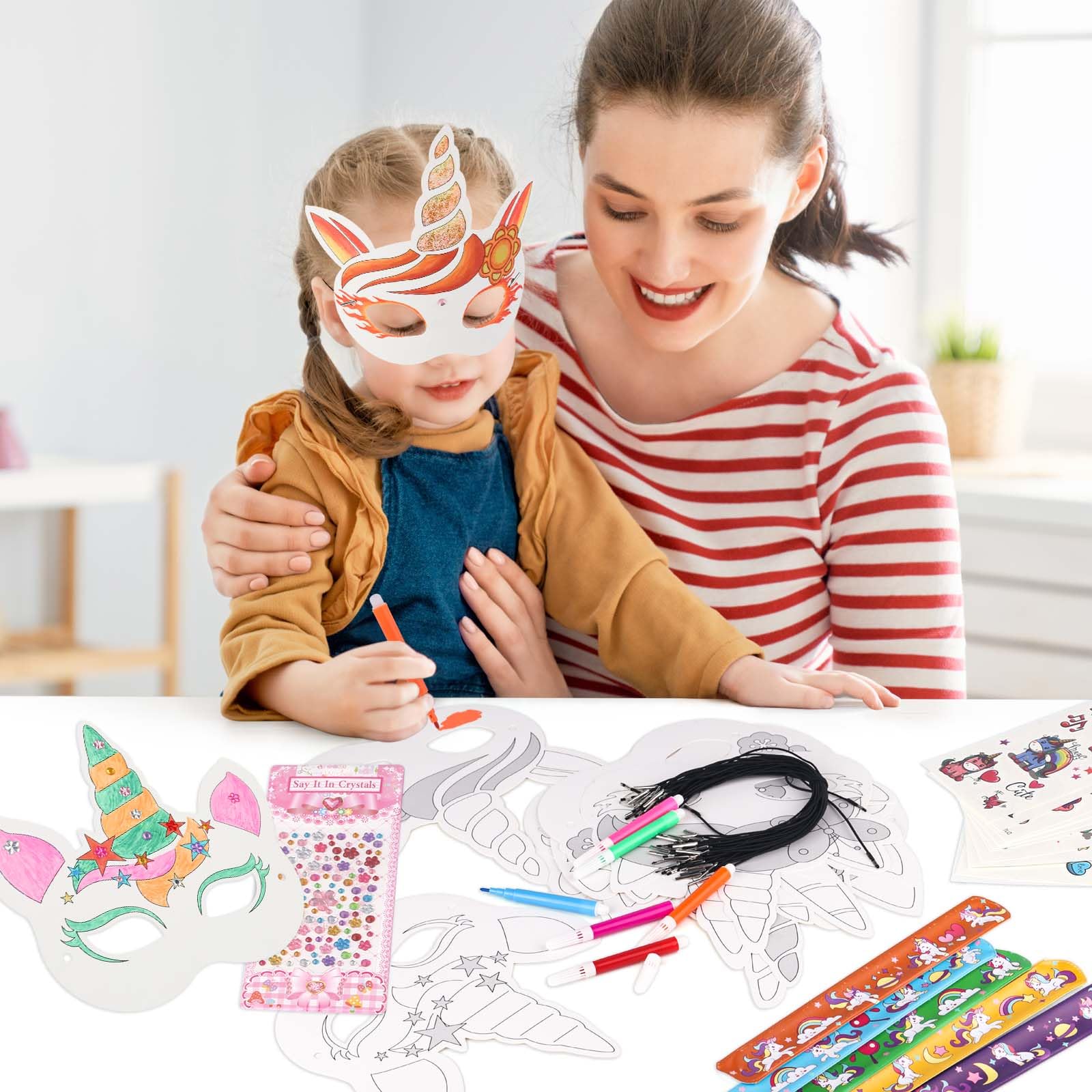 12 Masques Licorne Enfant - Carton Dur Avec Élastique - Pour Fête, Cosplay, DIY - Multicolore