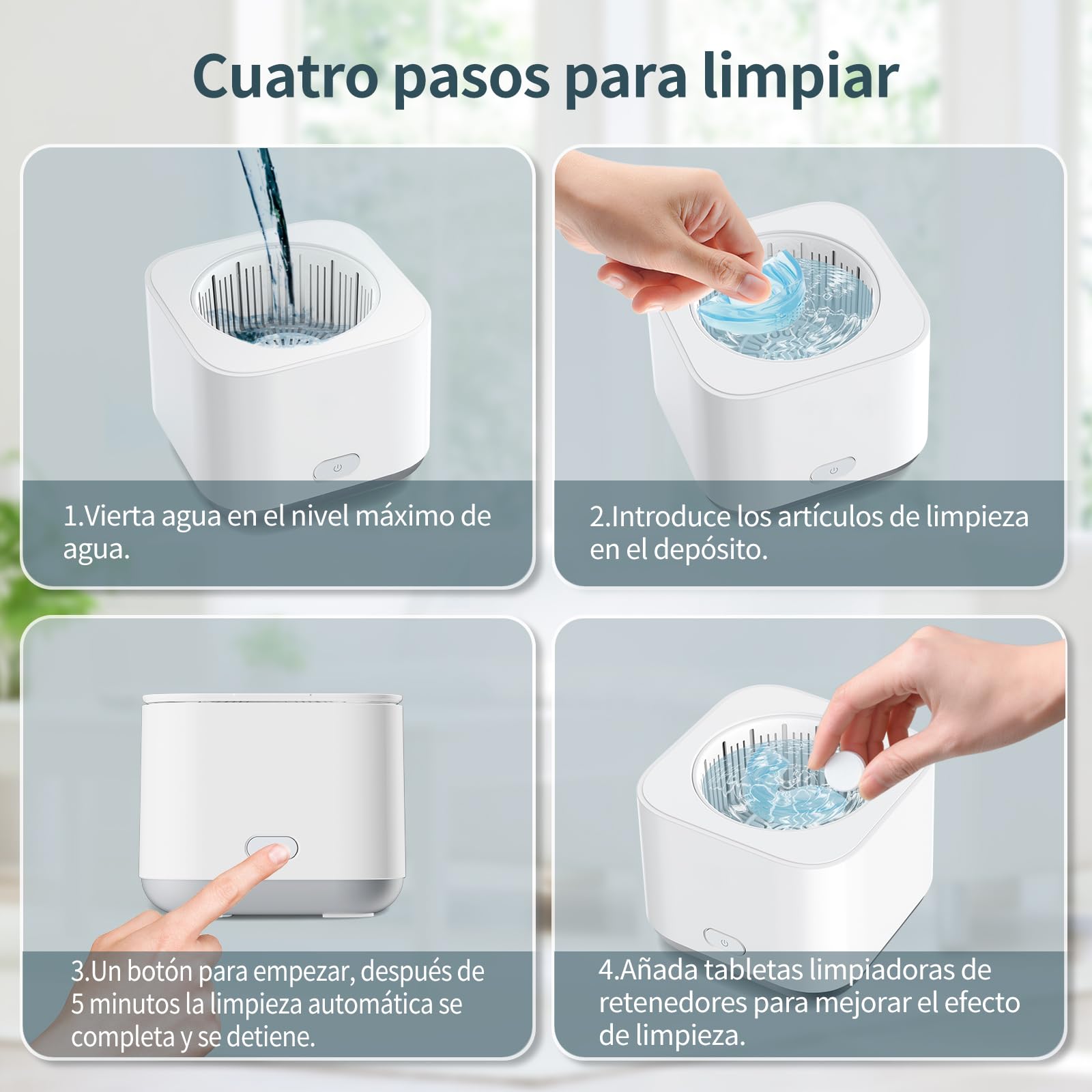 Limpiador Ultrasonidos Dental Limpieza, 43KHz Dental Pod Ultrasonic, Para Dentaduras Postizas, Alineadores, Retenedores, Cabezas de Cepillos de Dientes, Limpiador Ultrasónico Eficiente de 360°, 200ml