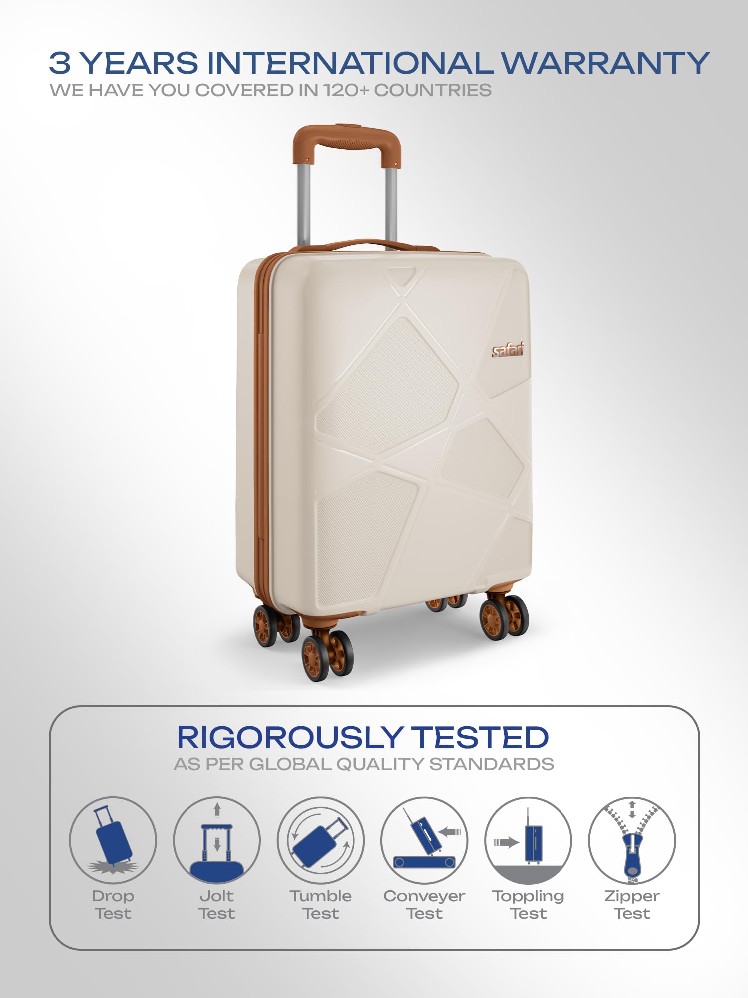 Safari Pentagon Pro 8 Wheels 55cm Cabin Size Trolley Bag, Hard Case Polypropylene, 360º Wheeling Small Carry-on Luggage, Suitcase for Travel, Trolley Bags for Travel, Luxury Beige — Amazon image 5