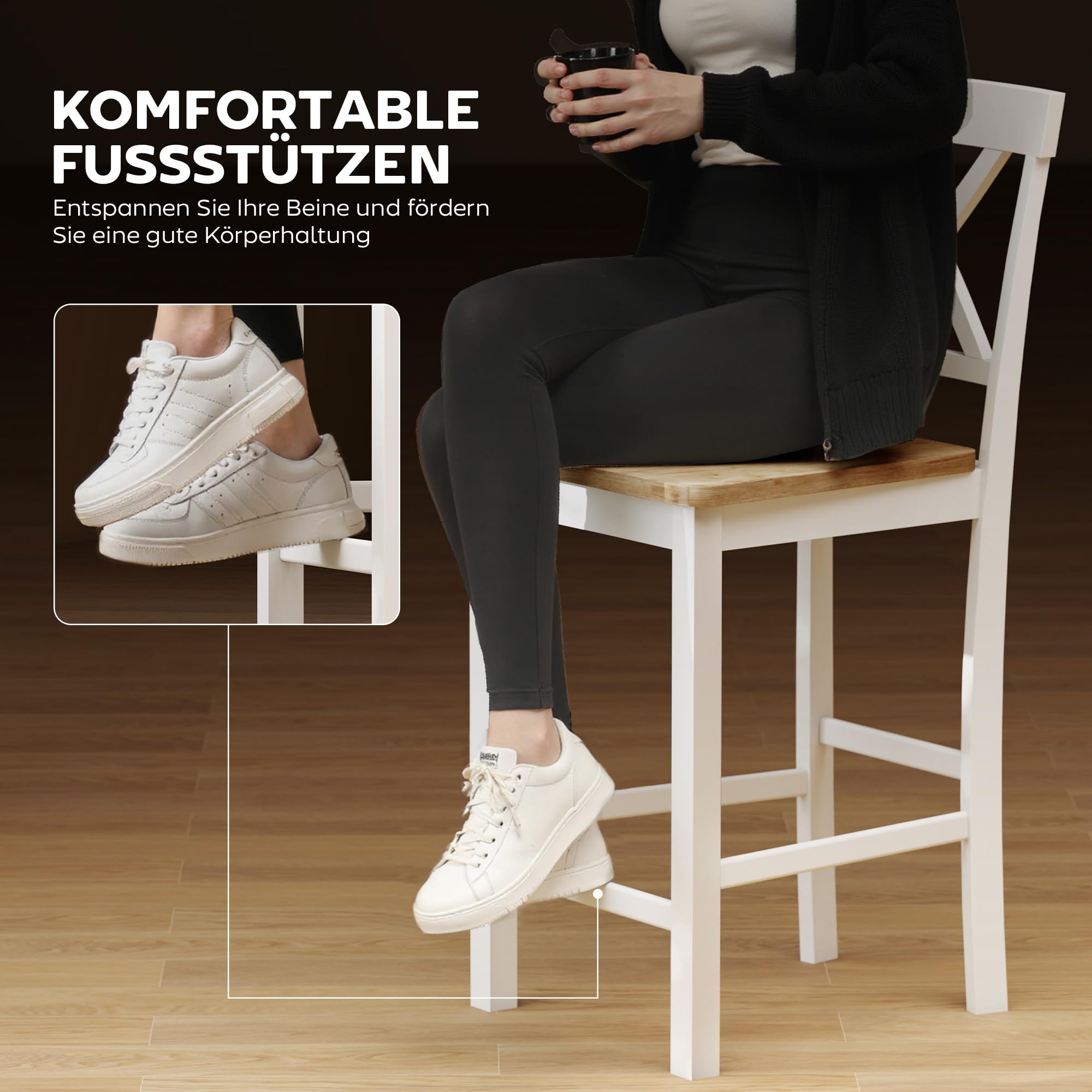 HOMCOM Barhocker 2er Set Armlose Küchenstühle mit Rückenlehne, Eiche