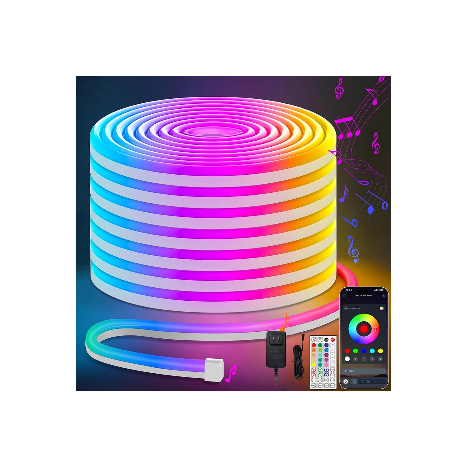 Lamomo LEDテープライト10M、RGBネオンチューブ管、Bluetooth app&リモコン制御、調光調色、音楽同期