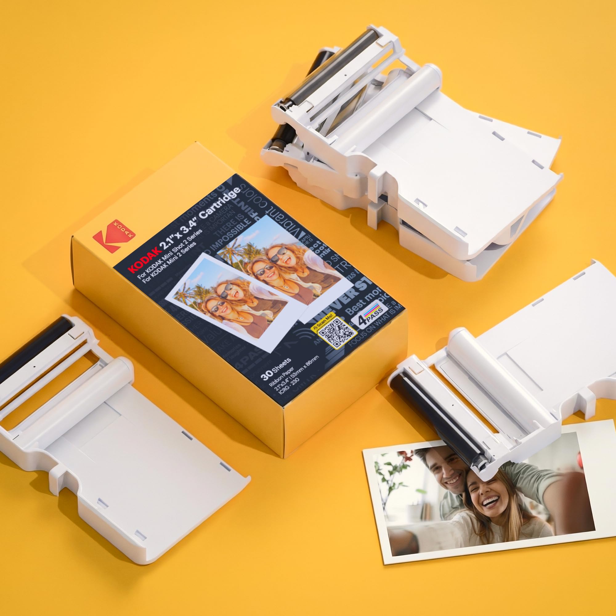 KODAK Mini 2 Retro 4PASS Impresora de Fotos Portátil (5,3x8,6cm) Pack con 68 Hojas, Amarillo