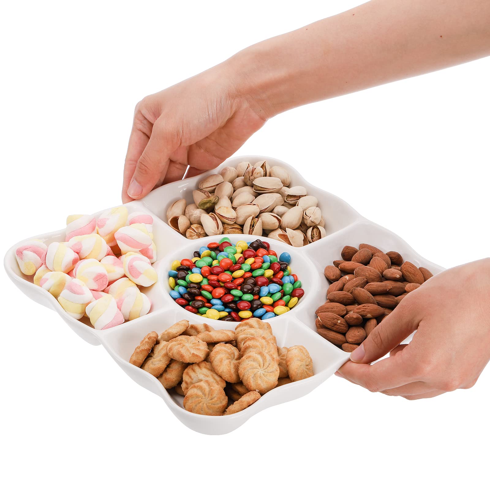 Okllen Paquete de 3 bandejas de porcelana divididas para servir, plato blanco para aperitivos y salsa, platos cuadrados, 9.5 pulgadas de largox9.5 pulgadas de anchox1 pulgadas de alto