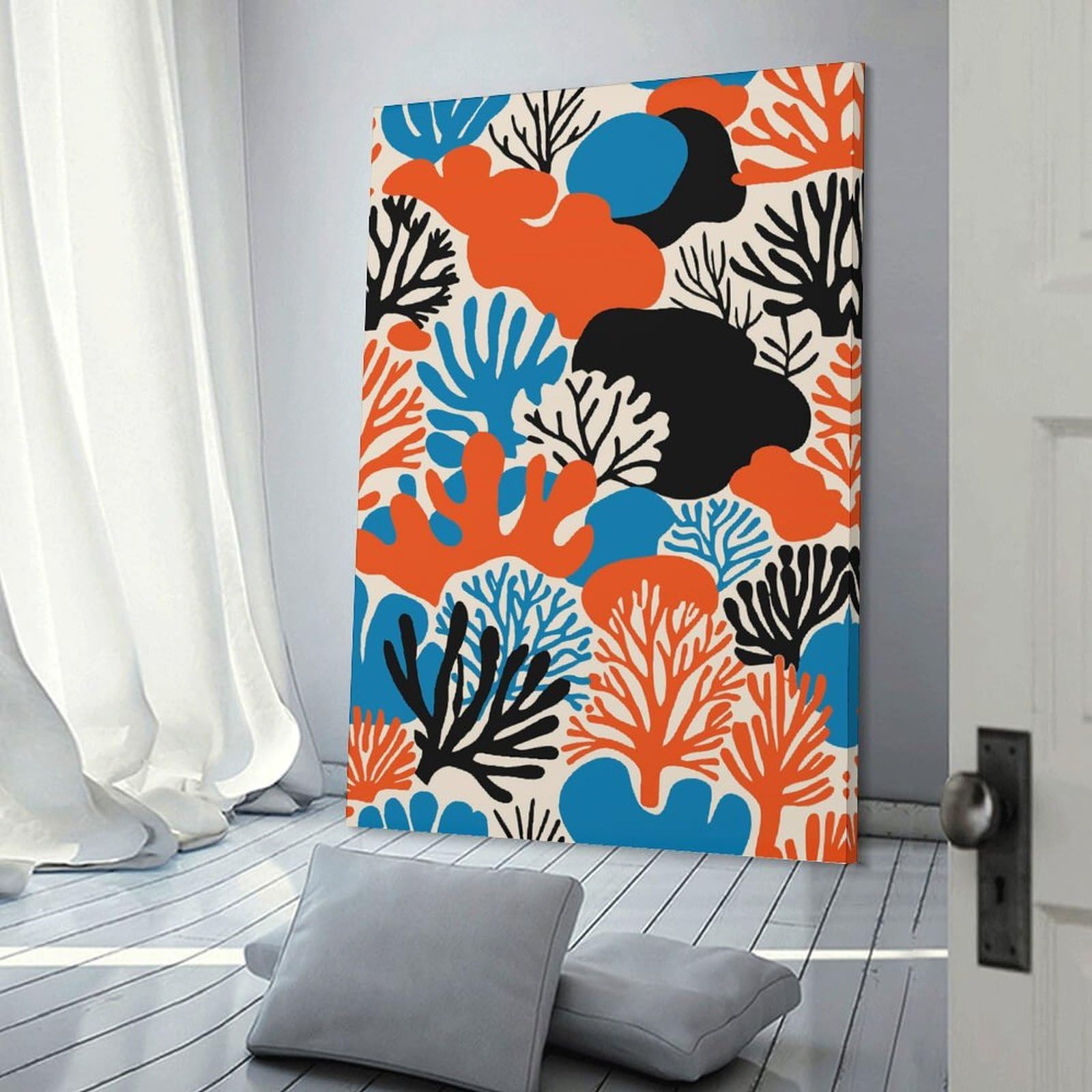Junmoney Retro Coral Reefs Canvas Wall Picture, 24x36inch(60x90cm), for Front Hall, Corridor Or Welcome Spaces, Wall Decor to Refresh Empty Corners