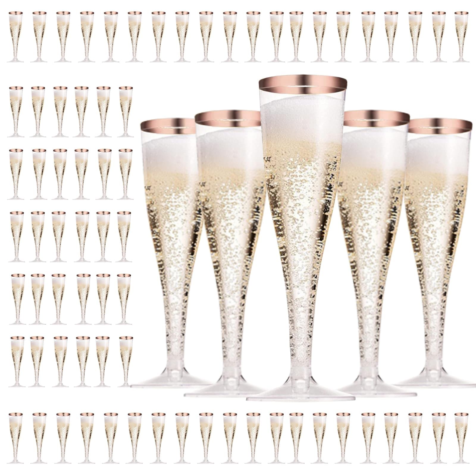 Copas de champán de plástico de 150 ml DYUEE vajilla reutilizable con borde de oro para fiestas