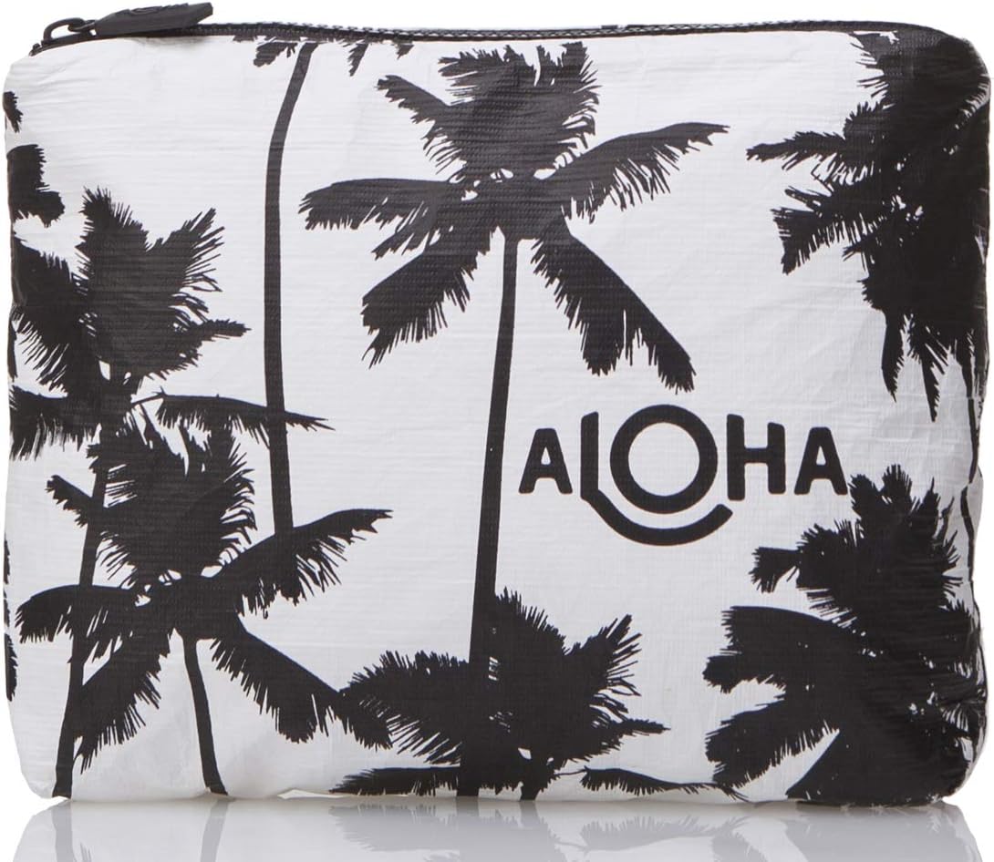 ALOHA CollectionPouch | Lightweight, Packable, and Splash-Proof Makeup Pouch | Easy to Clean, Coco Palms in Black, Small Pouches