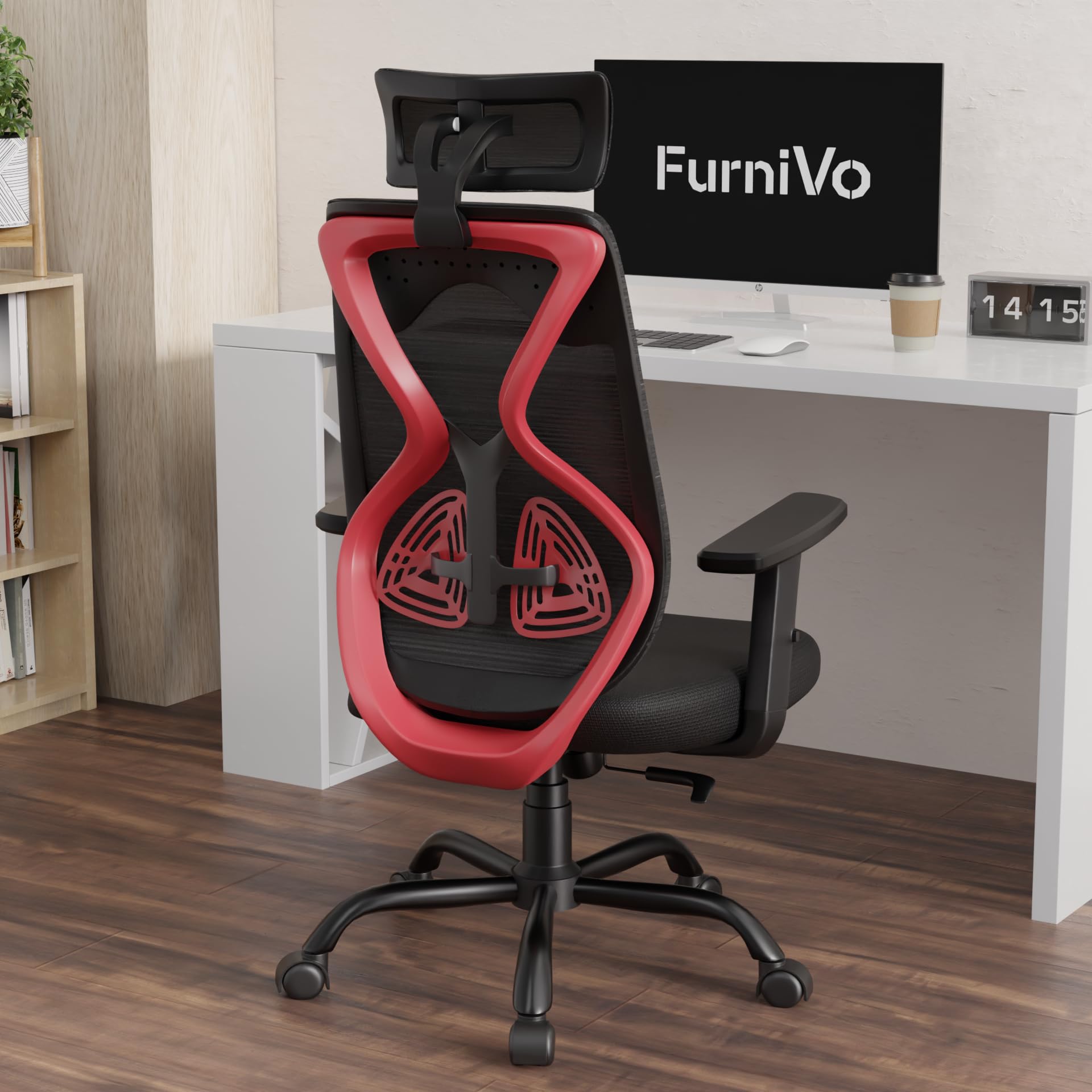 Furnivo Titan Ergonomic Office Chair for Home & Office | Adjustable Armrests | 120 Recline | Lumbar Support | Thick Cushioned Seat | Heavy-Duty Base | 3 Years Warranty (Black Red)