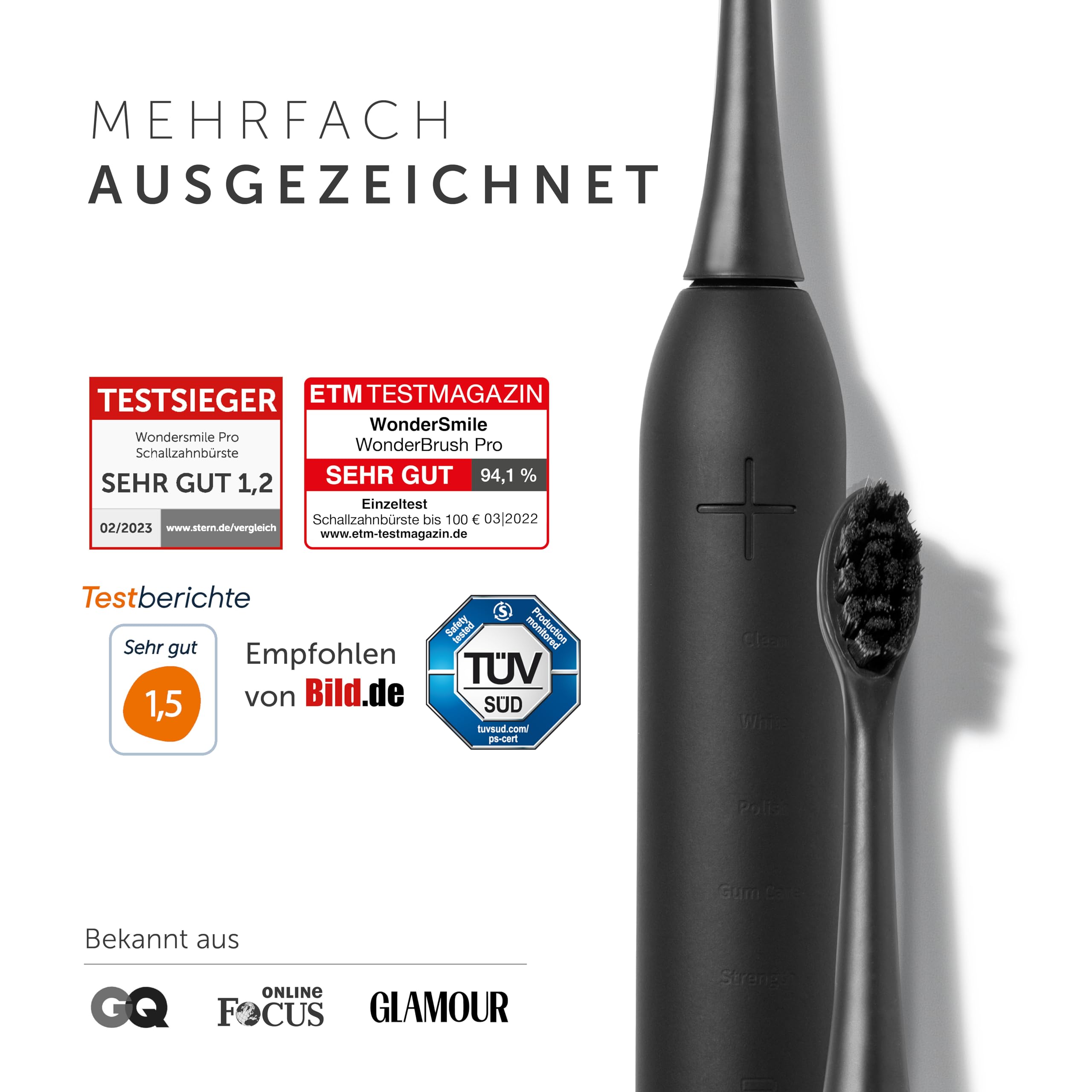 Wondersmile Schallzahnbürste Doppelpack PRO - Elektrische Zahnbürste mit 4 Putzprogrammen - Inkl. smarten Bürstenkopf (Atomic Rose/Ultimate Black)