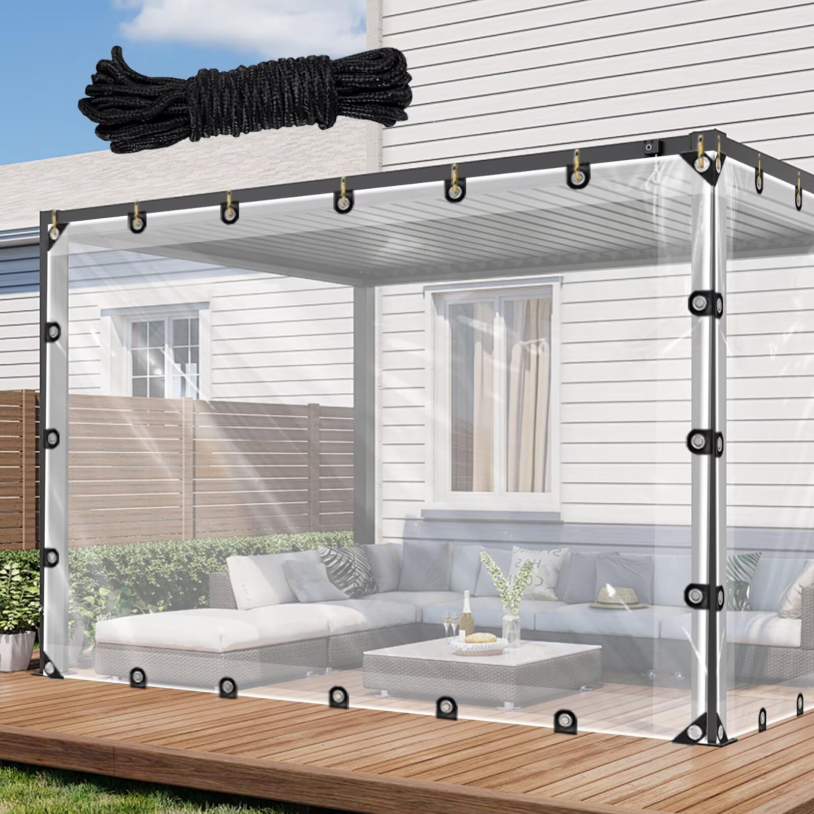Gnkbtof Transparent Tarpaulin 1.8 M X 2 M 130 G/M² Pvc Clear Tarpaulin Waterproof Heavy Duty Clear Pvc Tarp With Eyelets Gazebo Side Panels Tear