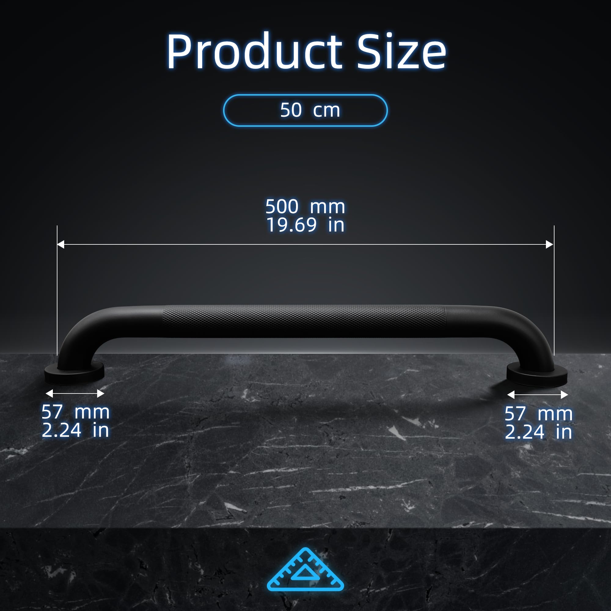 Maniglione Bagno Acciaio inossidabile 304 con Superficie Zigrinata,Maniglioni Antiscivolo per Anziani,Maniglia per Doccia per Vasca,WC,Cucina,Disabili Corrimano per Scale Nero Opaco 50cm