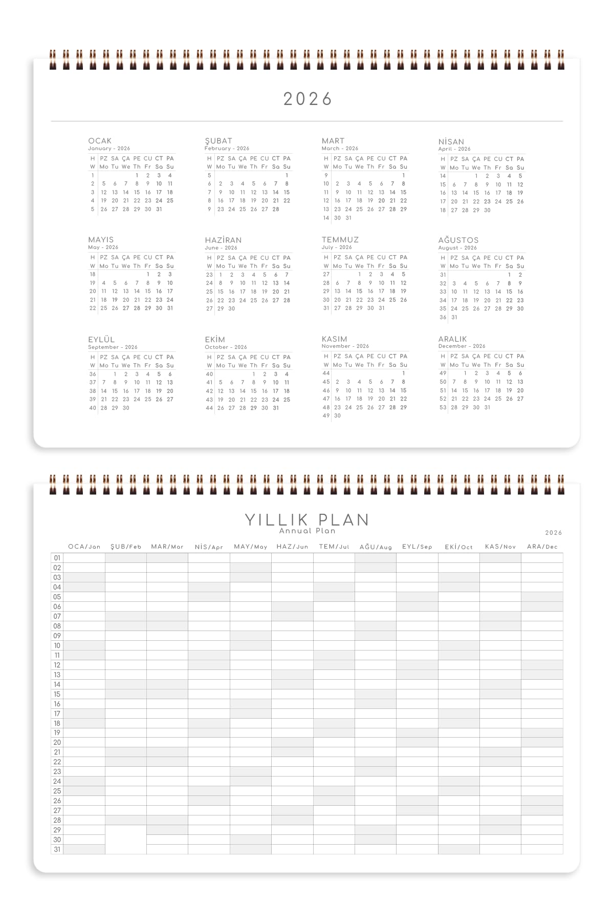 2026 Haftalık Spiralli Masaüstü Planlayıcı 24x34 cm - Desk Planner Lacivert