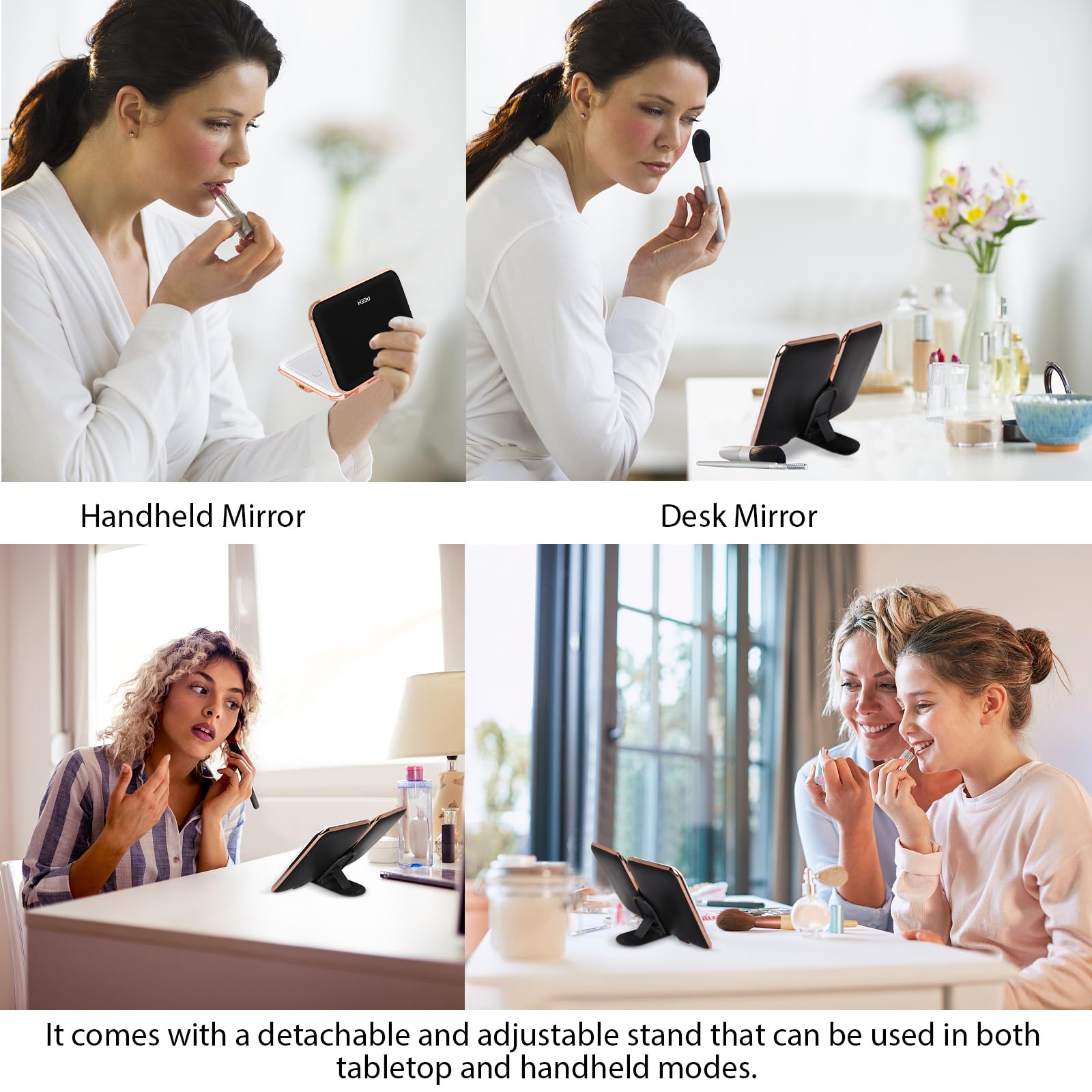 Miroir De Maquillage Grossissant Omobolanle X5 – Double Face, LED Rechargeable, Pliable – Idéal Voyage (Noir)