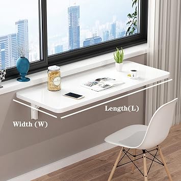 Fold Down Wall Mounted Table Folding Floating Desk, Small Space Saving Wall Mounted Fold Down Desk, Drop Down Table For Dining, Study, Kitchen, Laundry, Bar ( Color : White , Size : L40xW30cm/L16xW12i