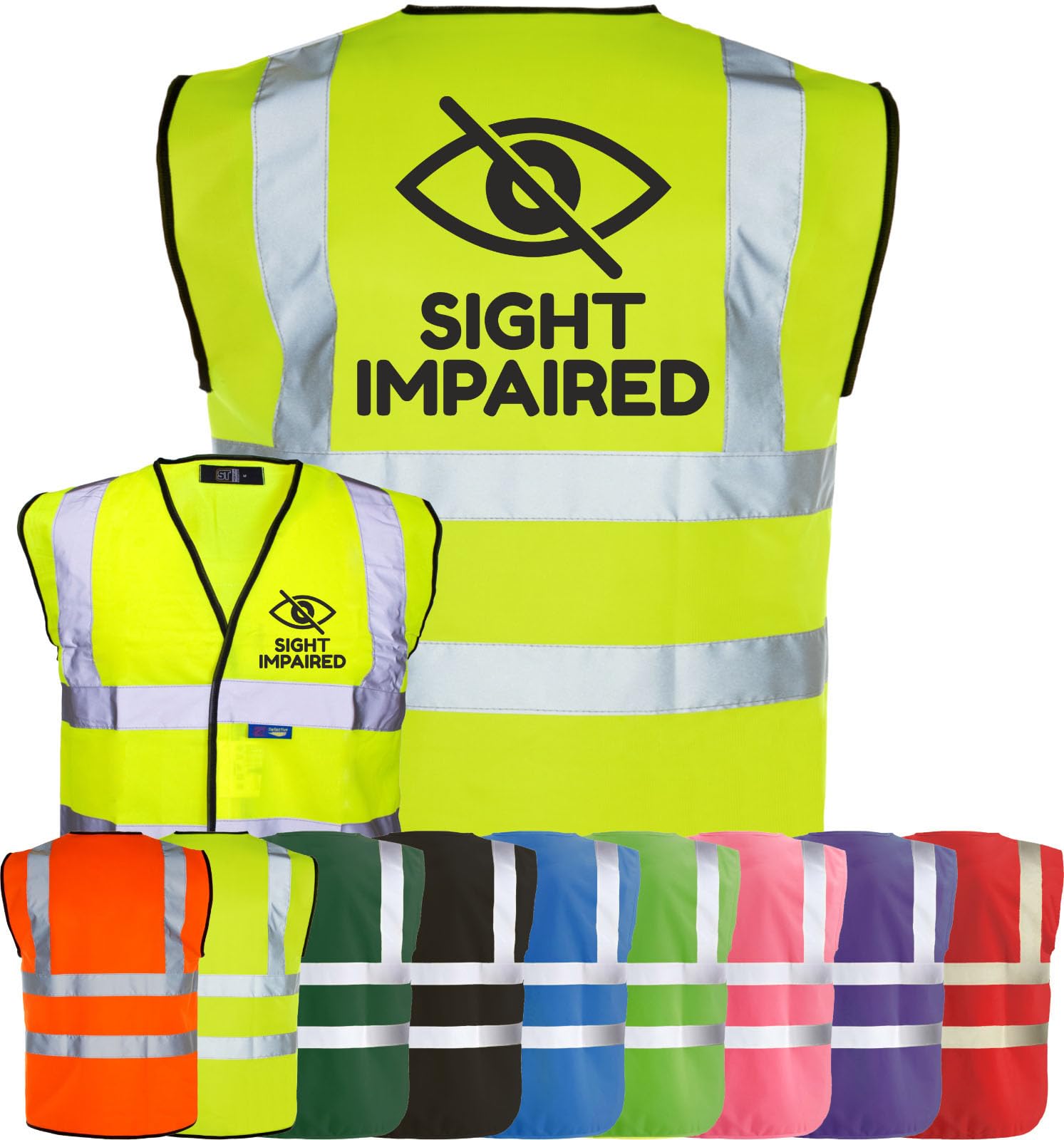 Corporate Togs Sight Impaired Blind Aid Printed Vest - Hi Vis Safety Vest, Waistcoat, High Visibility, Fastening Waistcoat | Protective Safety Wear