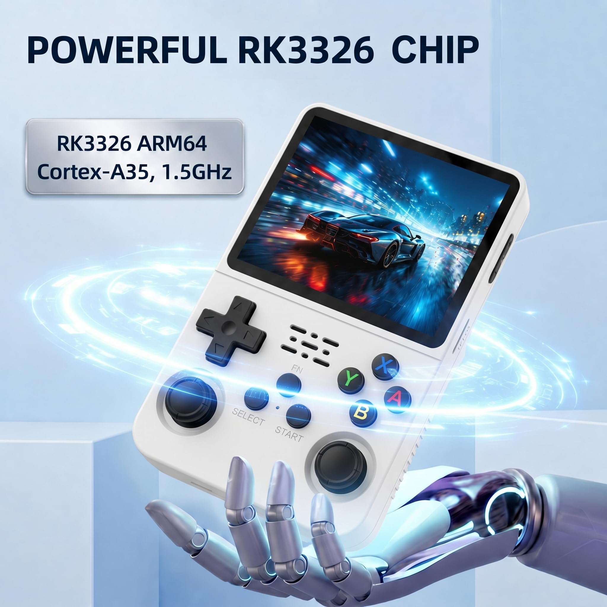 Whatsko R36S Console, Console Portatile 128 GB, Sistema RK3326 Arkos, oltre 40.000 Giochi, schermo da 3,5 Pollici, Console di Gioco Portatile per Adolescenti (Bianca)