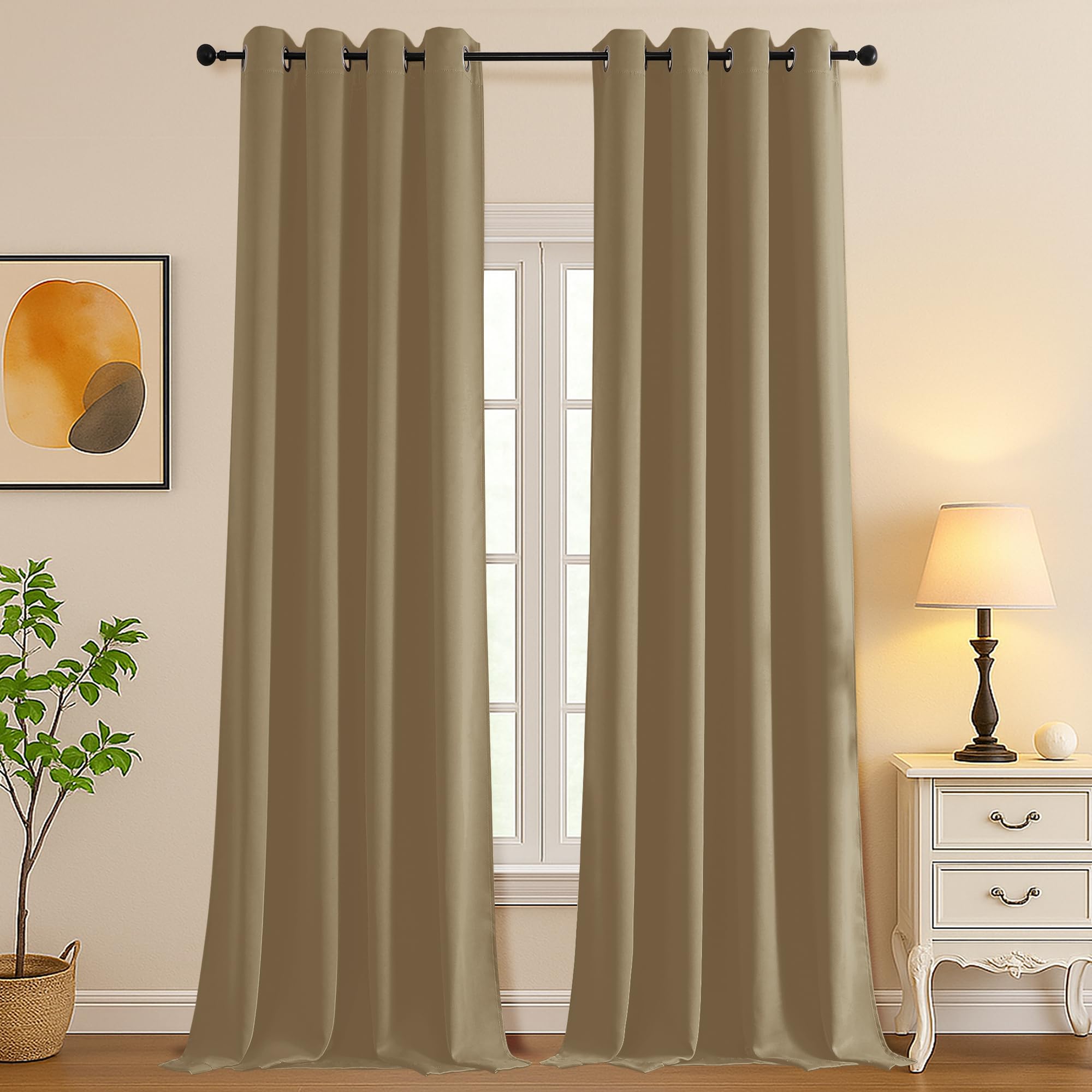 Simplebrand Taupe Extra Long 10ft Curtains for Patio 120 Inches Long 2 Panels Set, Room Darkening Light Blocking Solid Thermal Insulated Energy Saving Grommet Noise Reducing Curtains, 50 Wx120 L