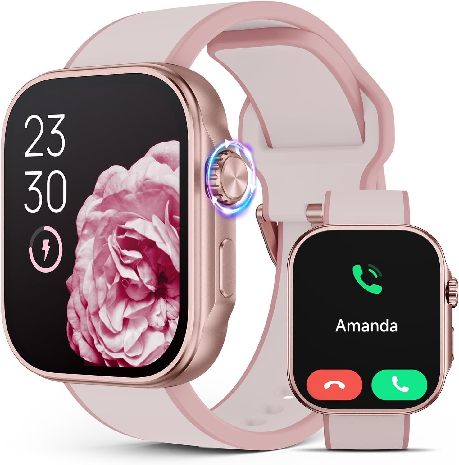 Smart Watch for Women, Blood Pressure Monitor Heart Rate Blood Oxygen Sleep, 3ATM Waterproof Fitness Tracker, 1.99" AMOLED Display, Bluetooth Call Smartwatch Compatible with Android and iOS Pink
