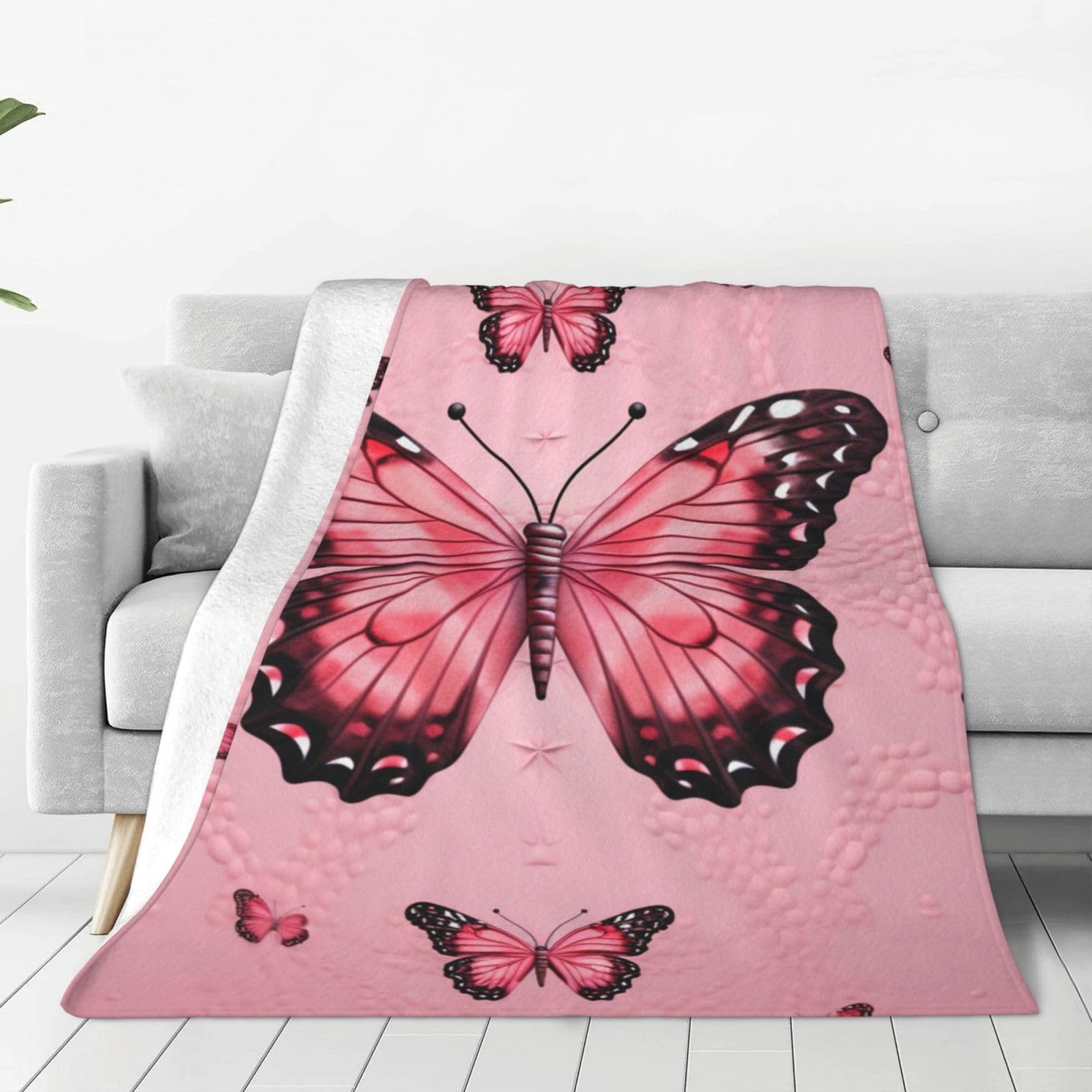 Couverture en micro polaire papillon rose 203x152 cm pour lit et canapé