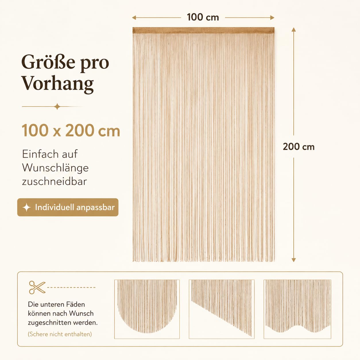 Lot de 6 rideaux à fils, 100 x 200 cm, champagne, décoration de perles pour mariage, salon, décoration de fête