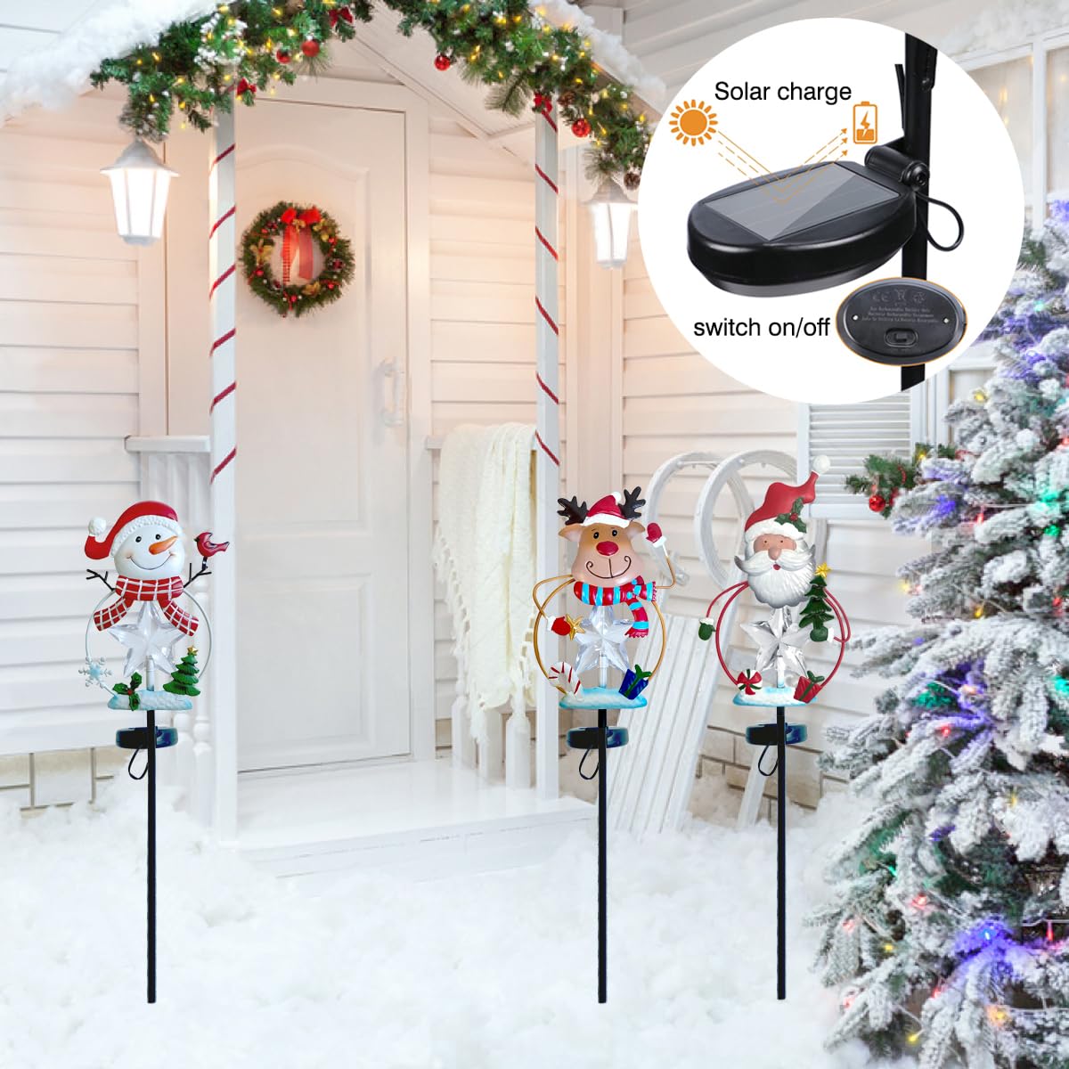 3 Pack Christmas Stake Decor, Outdoor Garden Solar Light Metal Snowman/Santa Claus/Reindeer Yard Stakes With LED Lights Waterproof For Home Lawn Pathway Christmas Holiday Winter Decoration - View #6