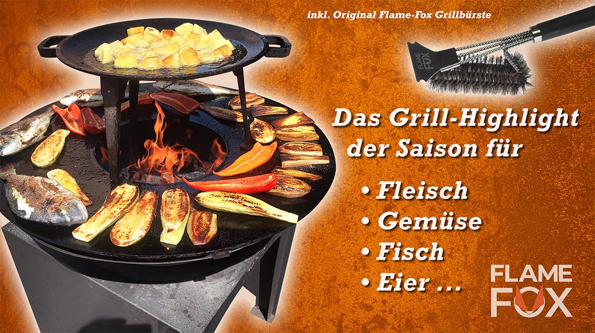 Grill premium ze stołem ze stali kortenowskiej w zestawie z planchami ze stali nierdzewnej 100 cm I wysokiej jakości grill Plancha zapewnia doskonałe rezultaty grillowania, trwały piec