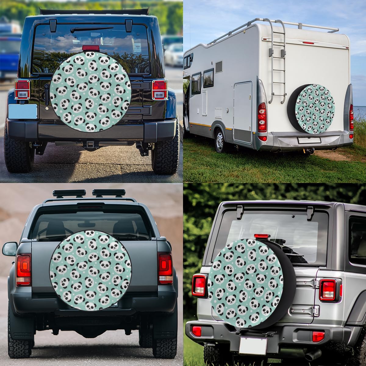 Cartoon Panda Face Tire Covers Portable Spare Tire Cover Soft Durable Waterproof Dustproof 3 Sizes 14 15 16 Inches for Car Truck SUV Trailer Camper