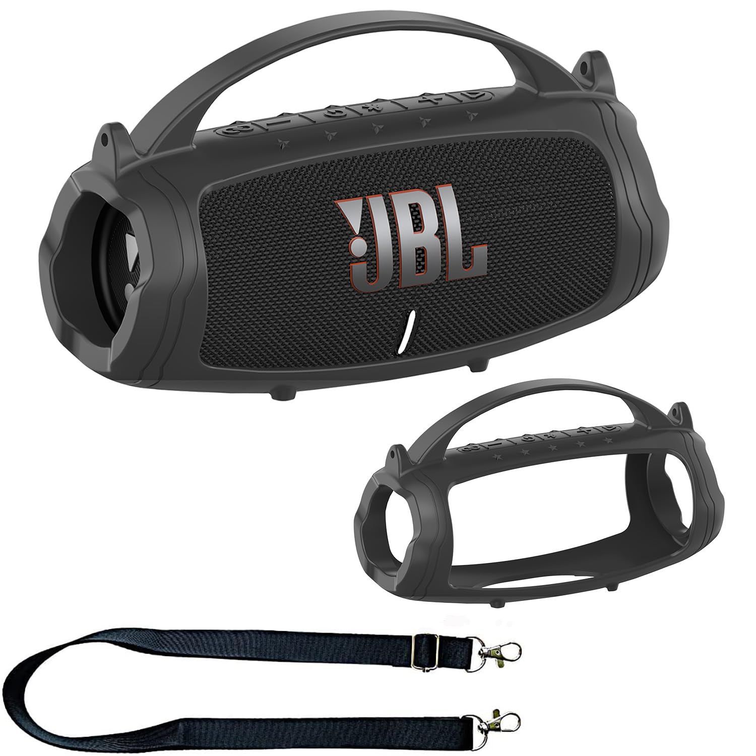 JCHPINE Silicone Cover Case for JBL Charge 5 Portable Bluetooth Speaker, Protective Skin Case for JBL Charge 5 Speaker Accessories(Black Case)