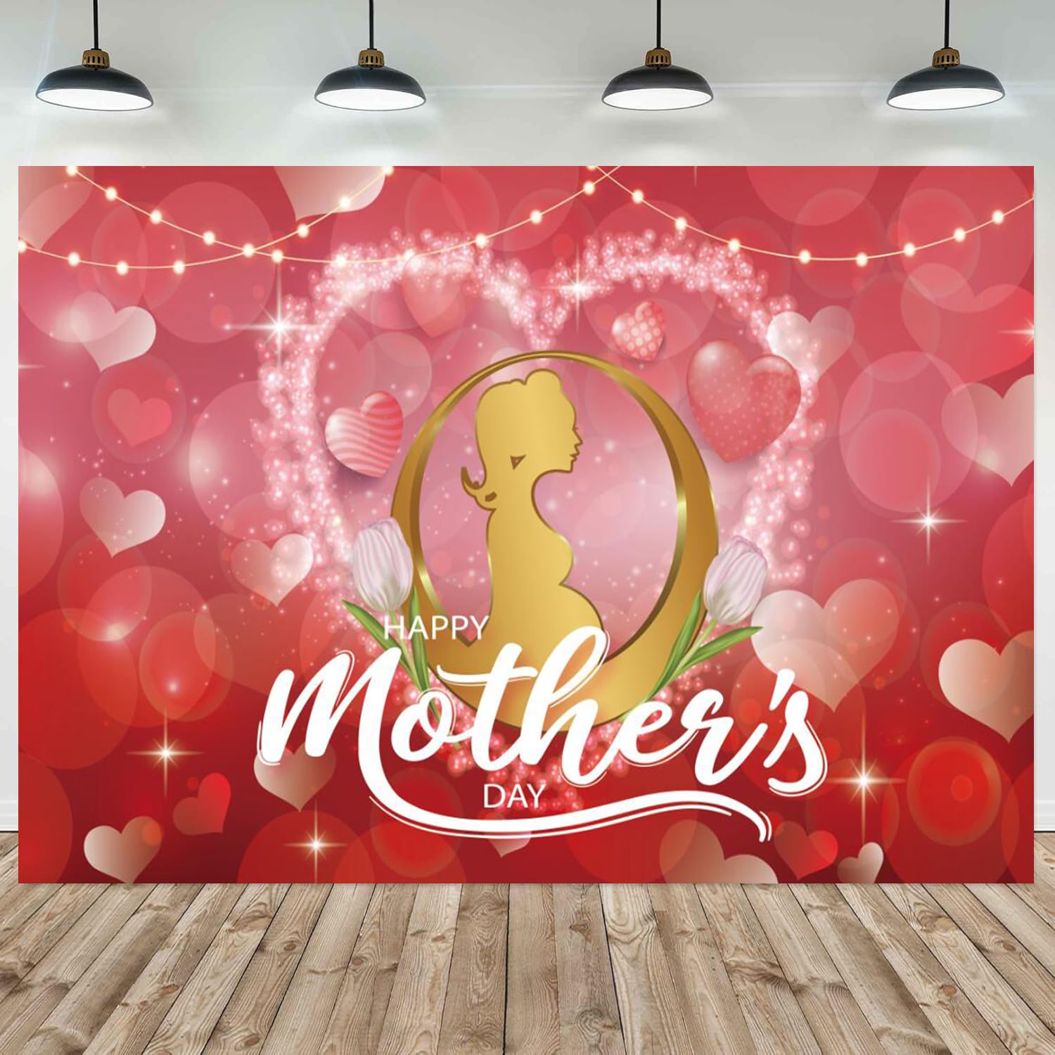 Happy Mother’s Day Decorations - 2025 Happy Mother’s Day Banner Backdrop for Mom’s Day Photography, Thanks Mom I Love U Party Background, Indoor Outdoor Best Mom Photo Studio Props 43x71in