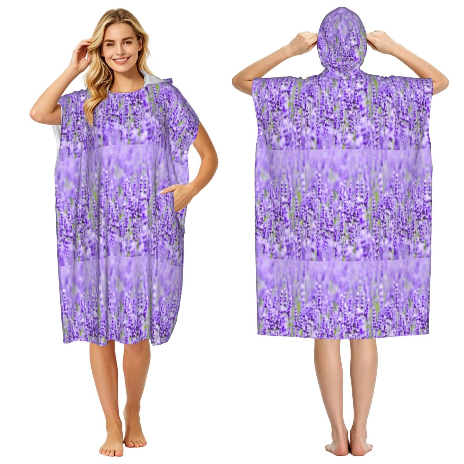 Poadnly Purple Lavender, Adult Hooded Beach Towel 90 x 110 cm,Changing Bath Robe, Surf Poncho Towel For Women Men