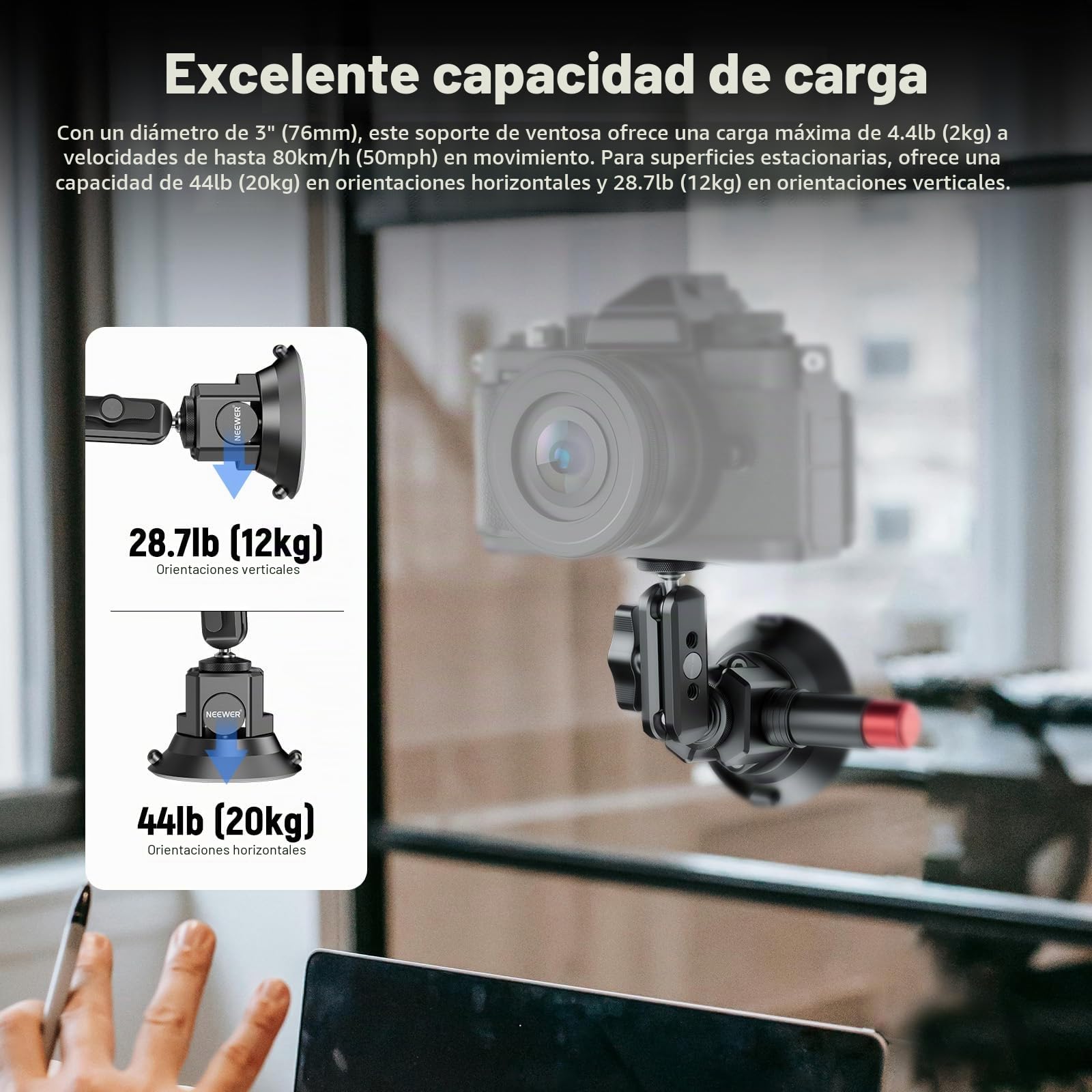 NEEWER Soporte de cámara con ventosa de 3 pulgadas con brazo mágico de cabeza esférica, agujeros ARRI de 1/4 pulgadas, soporte de coche de liberación rápida con soporte y adaptador de cámara de acción