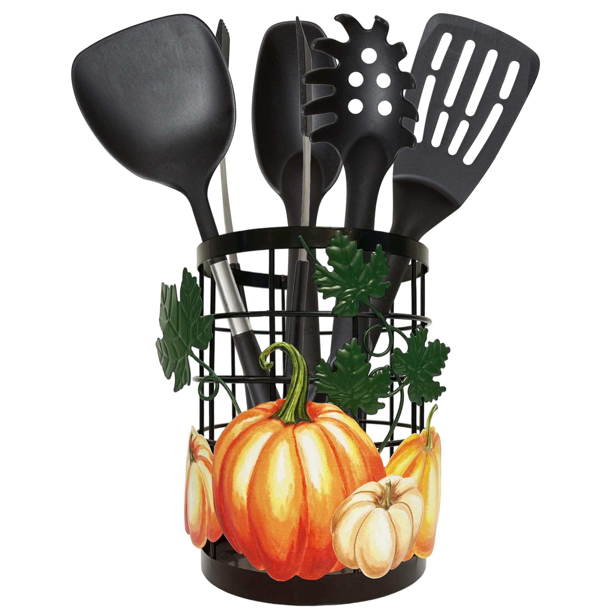 Woaoce Fall Pumpkin Utensil Holder, Fall Pumpkin Kitchen Decor Utensil Organizer for Countertop, Autumn Metal Cooking Tools Farmhouse Counter Decor, Kitchen Gifts Utensil Caddy Harvest Seasonal