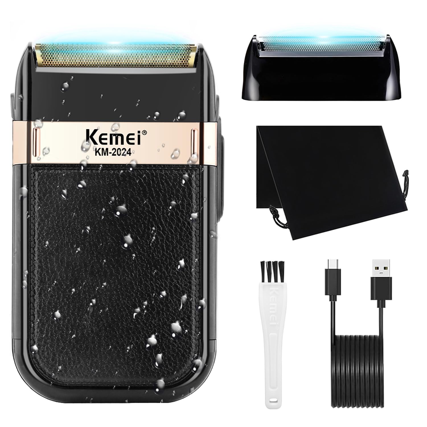 KEMEI Afeitadora de Láminas Para Hombres, Maquinilla de Afeitar de Doble Hoja Recíproca Resistente al Agua, Motor de Alta Velocidad de 8000 RPM, Afeitadora Eléctrica Recargable Para Barba